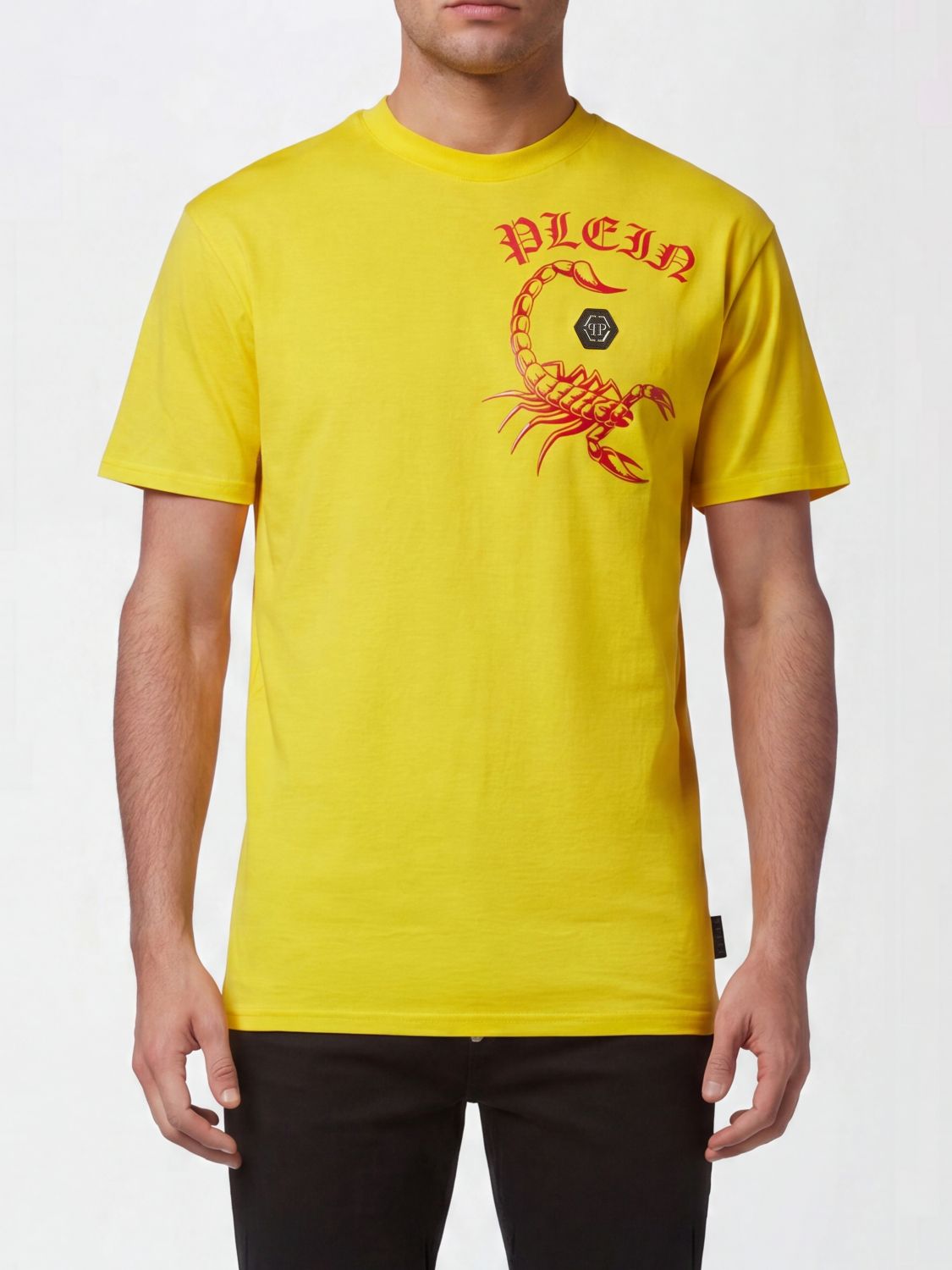PHILIPP PLEIN Solid Colour Cotton T-Shirt with Contrasting Logo