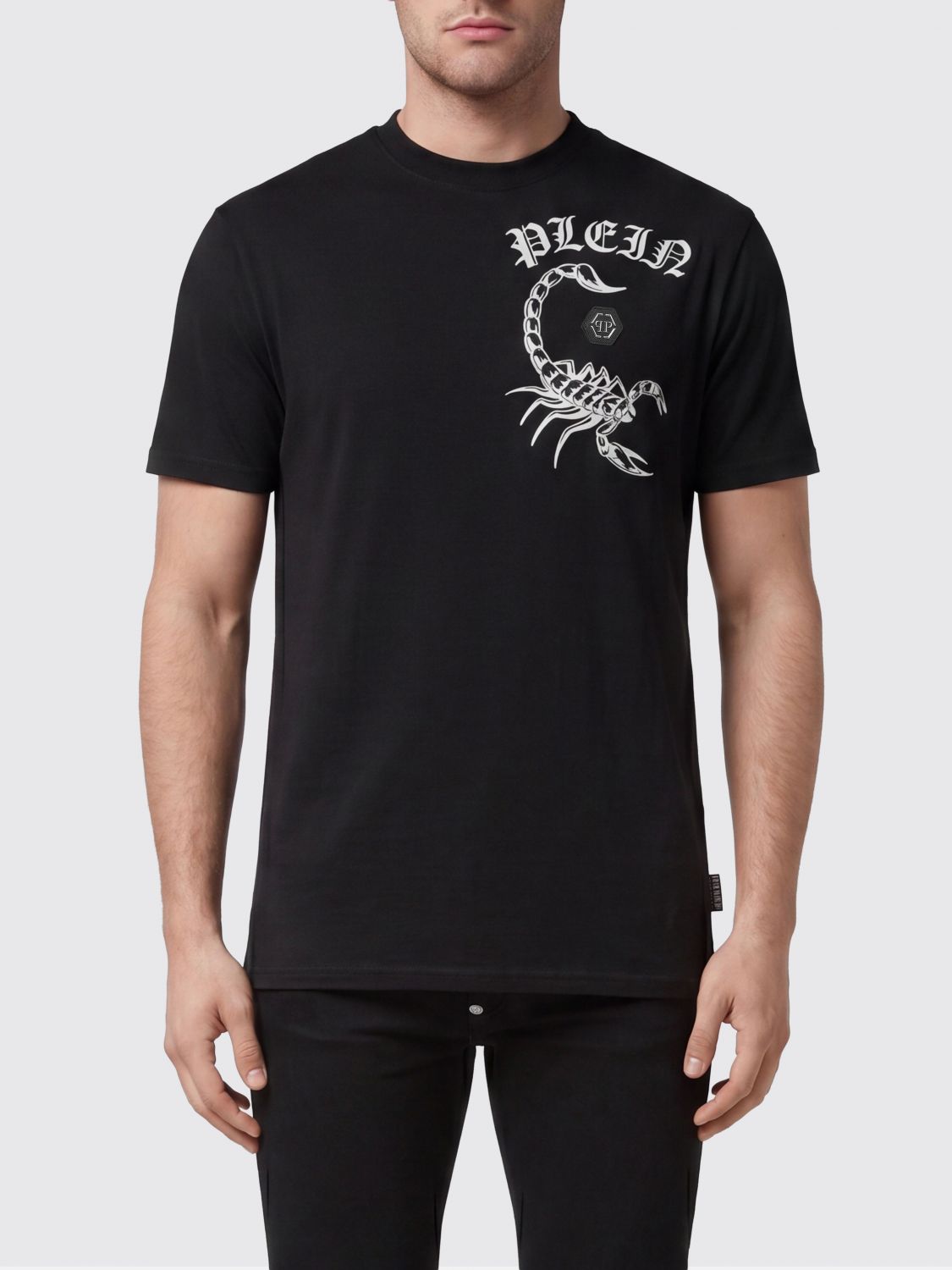PHILIPP PLEIN Solid Colour Cotton T-Shirt with Contrasting Logo