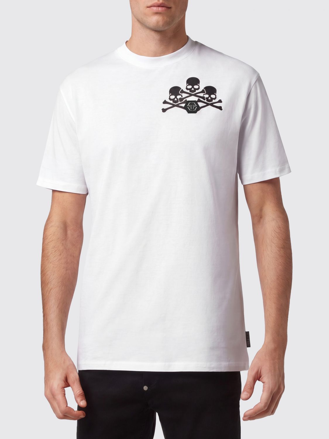 PHILIPP PLEIN T-shirt in cotone con stampa Skull e motivo Monogram