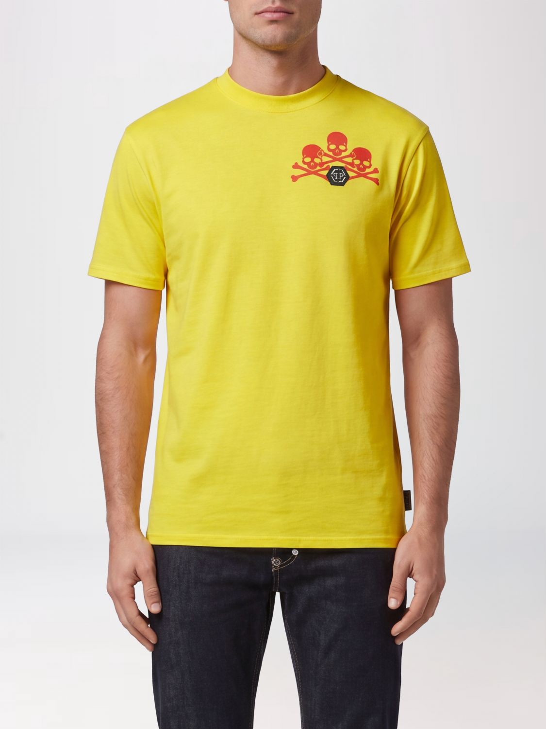 PHILIPP PLEIN Cotton T-Shirt with Skull Print and Monogram Motif