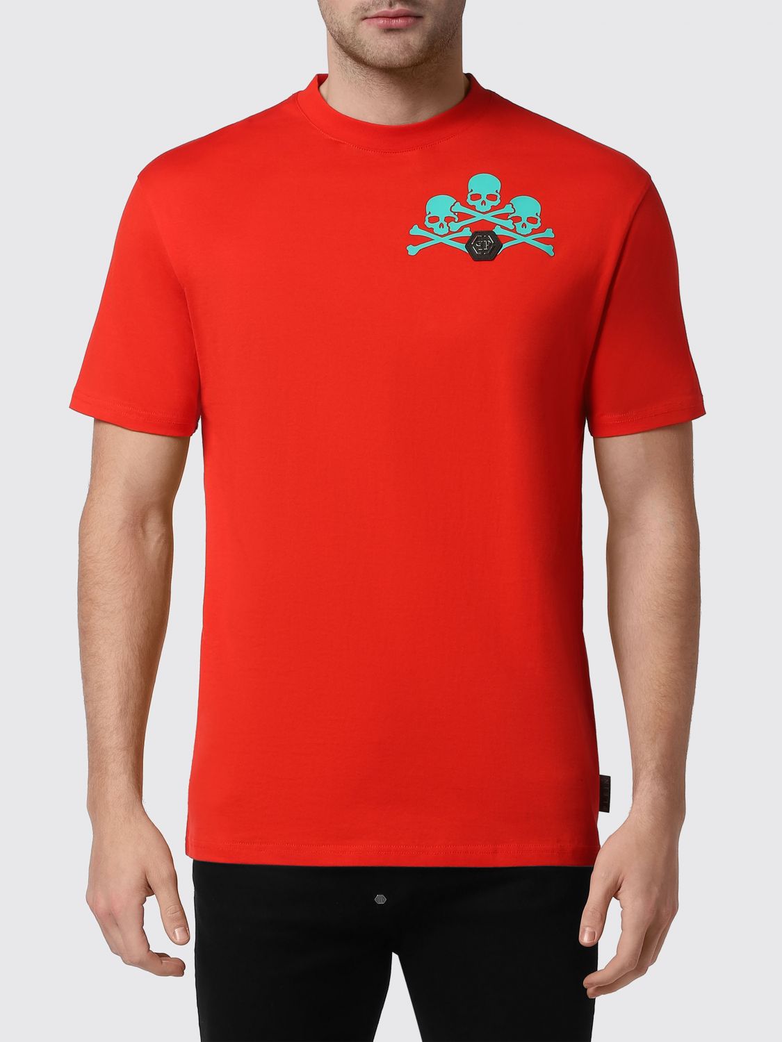 PHILIPP PLEIN Cotton T-Shirt with Skull Print and Monogram Motif