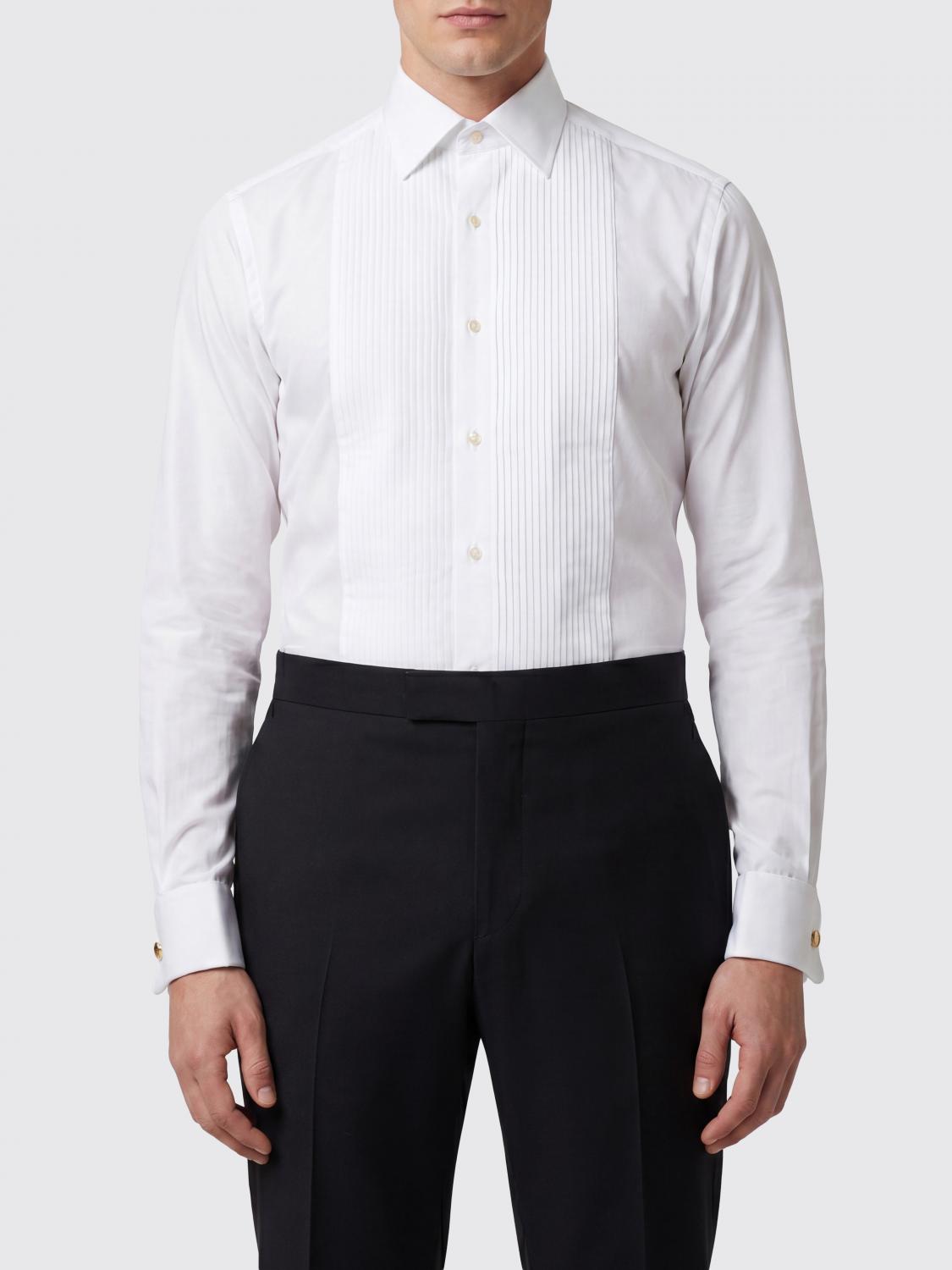 TOM FORD Camicia da sera slim fit in popeline di cotone con plastron plissettato