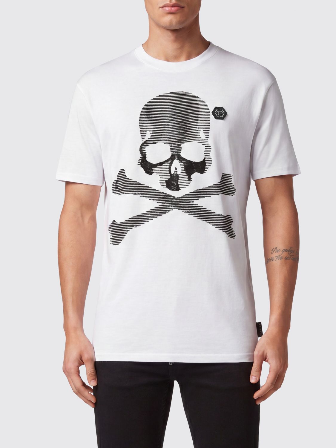PHILIPP PLEIN Short-Sleeved Cotton T-Shirt with Skull Print