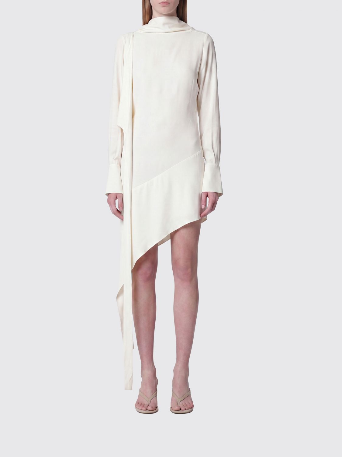FRANCESCO MURANO Asymmetrical U-Back Midi Dress in Silk Blend