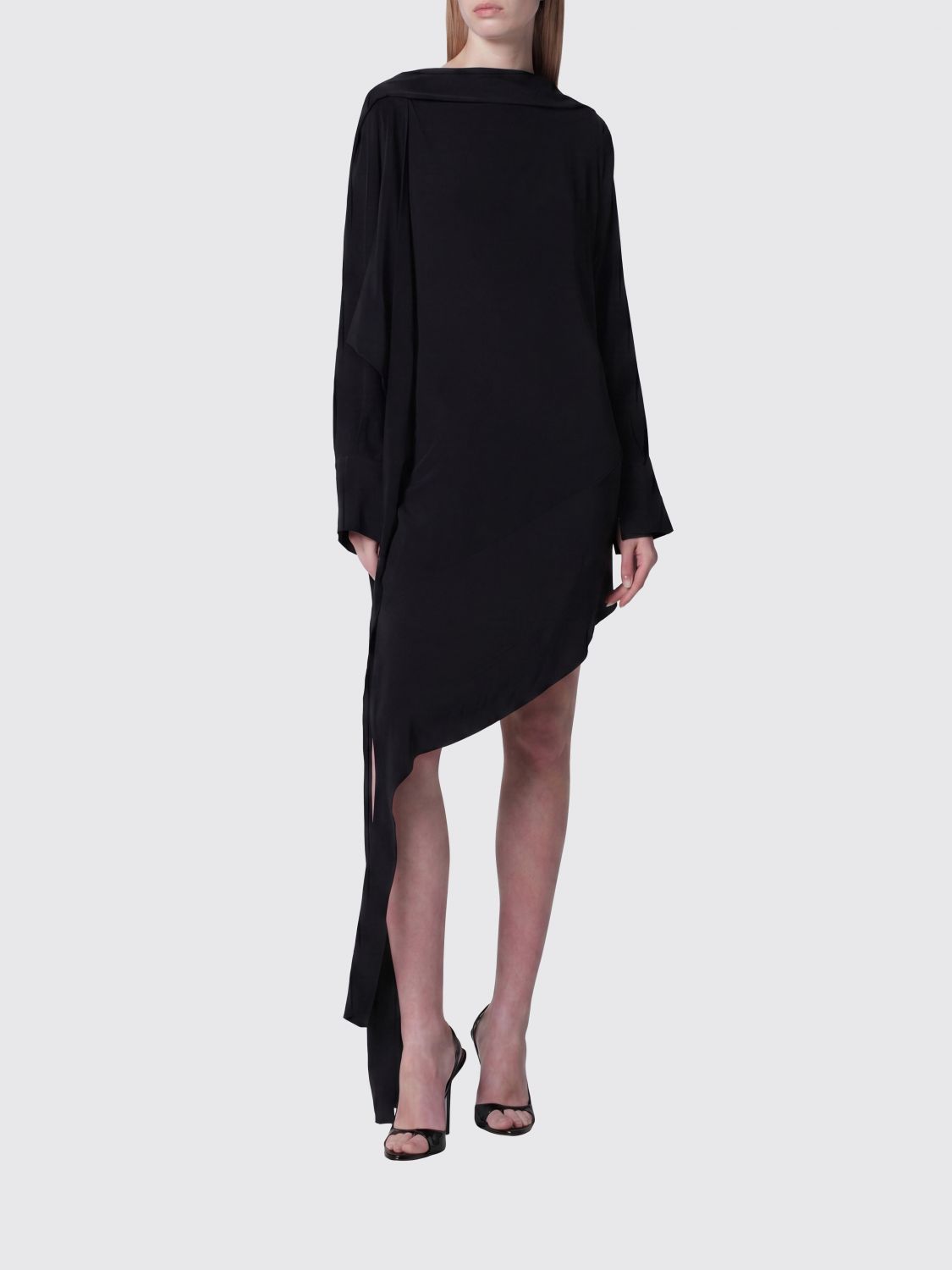 FRANCESCO MURANO Asymmetrical U-Back Midi Dress in Silk Blend