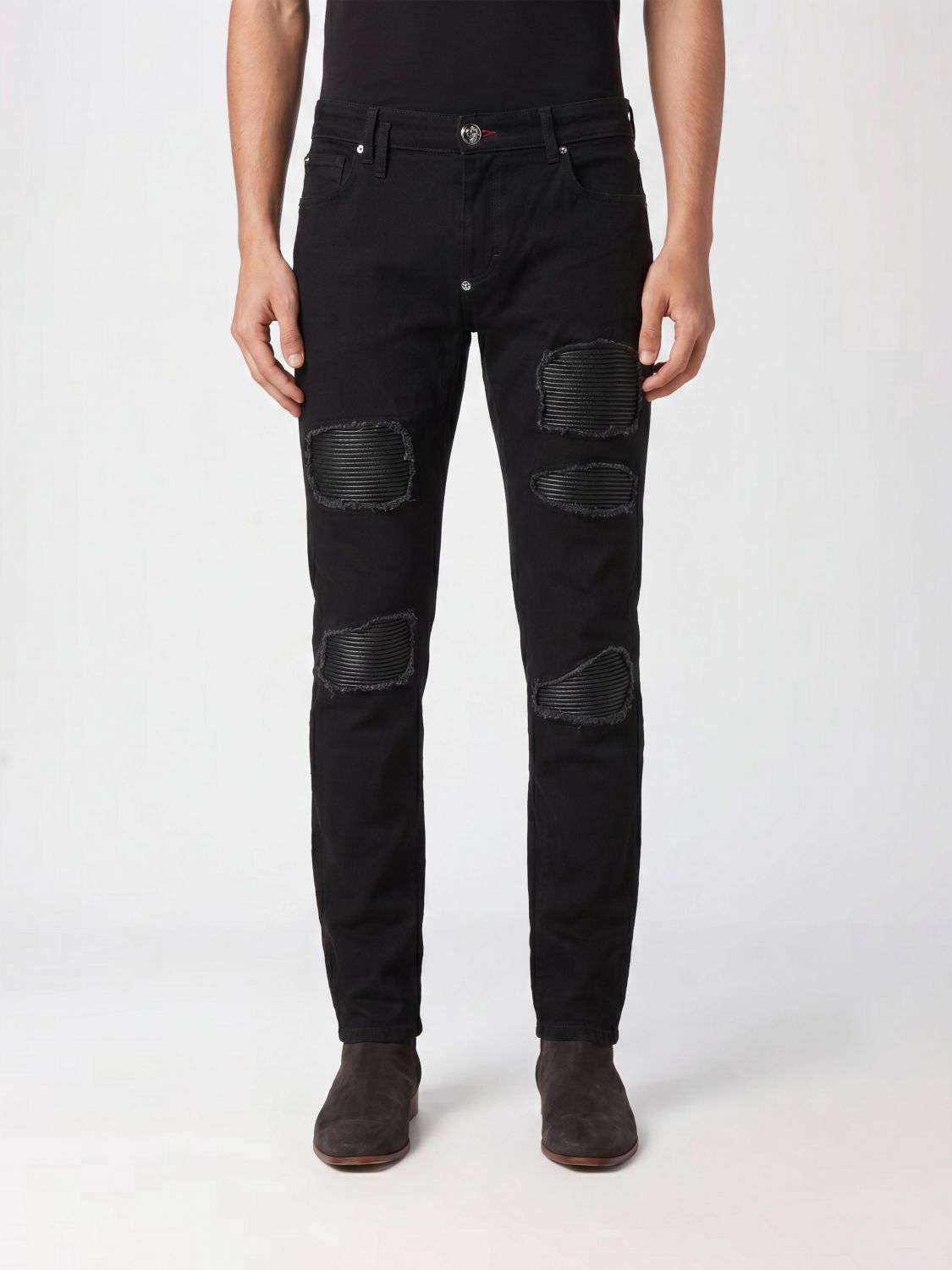PHILIPP PLEIN Jeans skinny fit in denim di cotone con effetto usurato