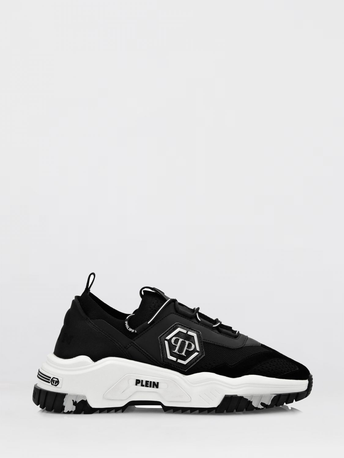 PHILIPP PLEIN Low Top Viscose Jersey Sneakers with Hexagon Logo and Notched Sole