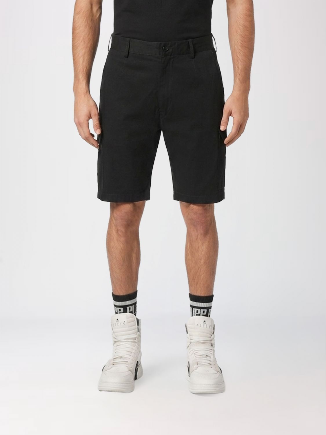 PHILIPP PLEIN Shorts cargo in cotone al ginocchio con tasche multiple
