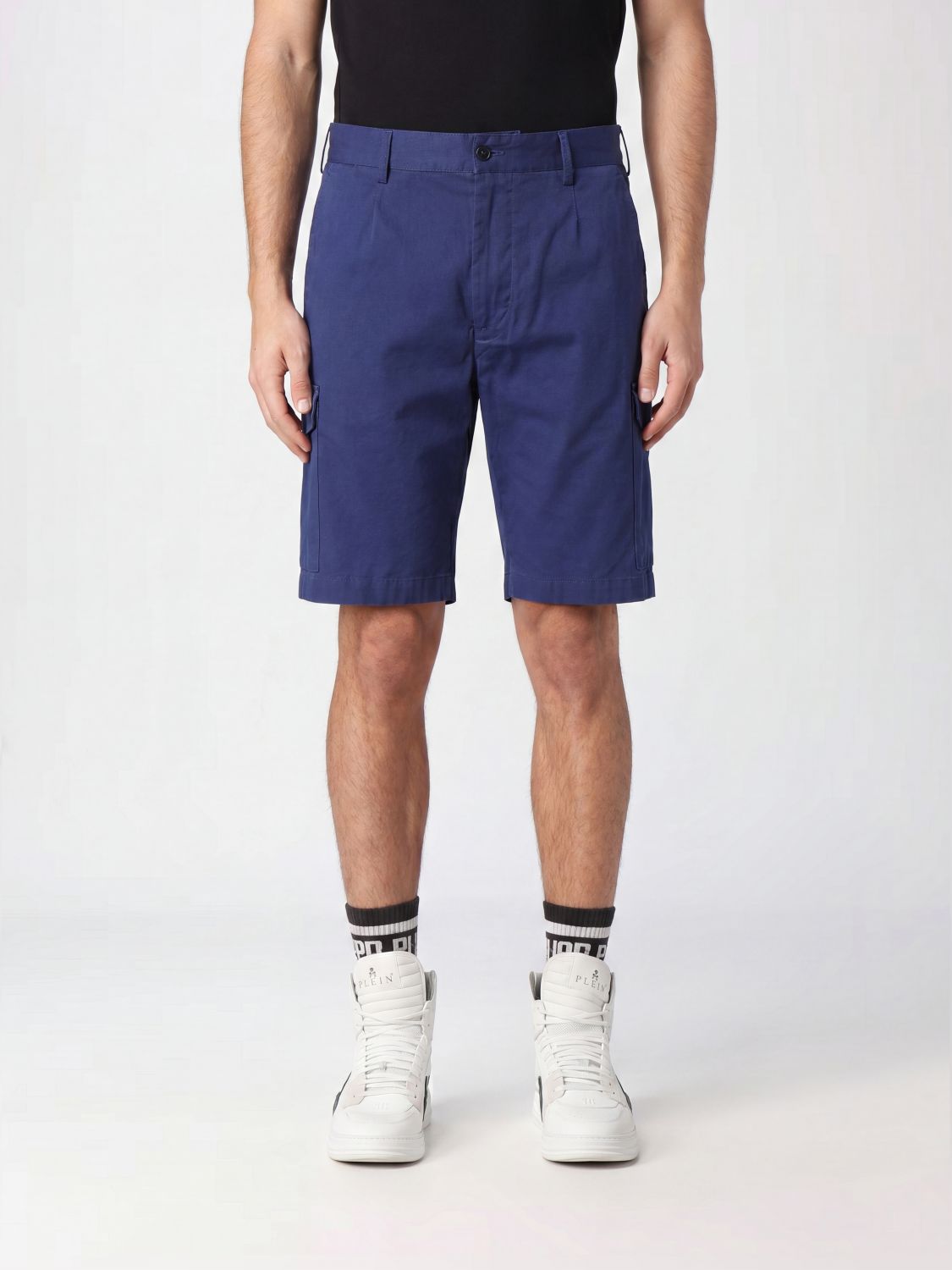 PHILIPP PLEIN Shorts cargo in cotone al ginocchio con tasche multiple