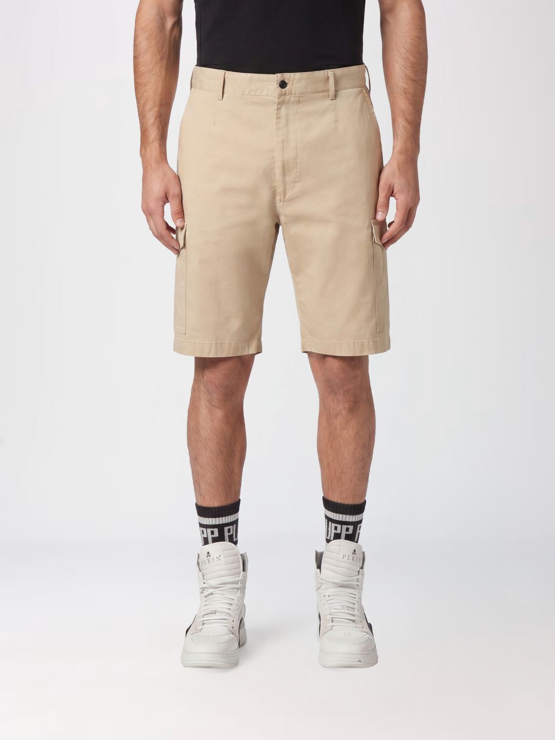 PHILIPP PLEIN Knee-Length Cotton Cargo Shorts with Multiple Pockets