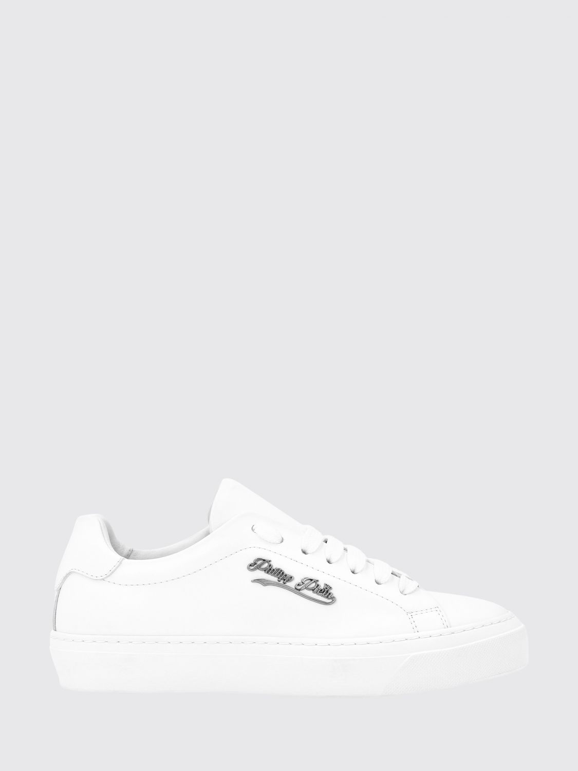 PHILIPP PLEIN Sneakers low top in pelle liscia con logo metallico applicato