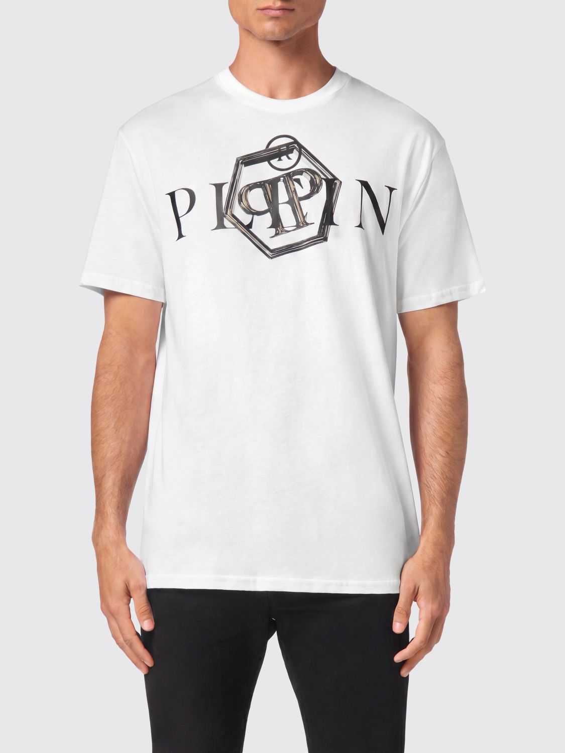 PHILIPP PLEIN Solid Colour Cotton Crew-Neck T-Shirt with Logo