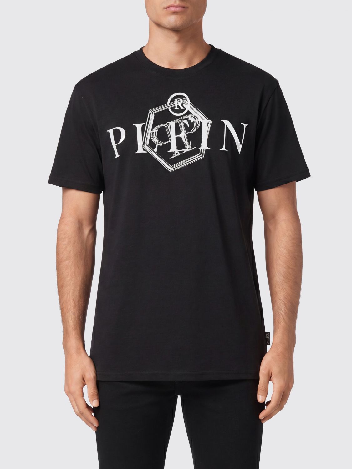 PHILIPP PLEIN T-shirt girocollo in cotone tinta unita con logo