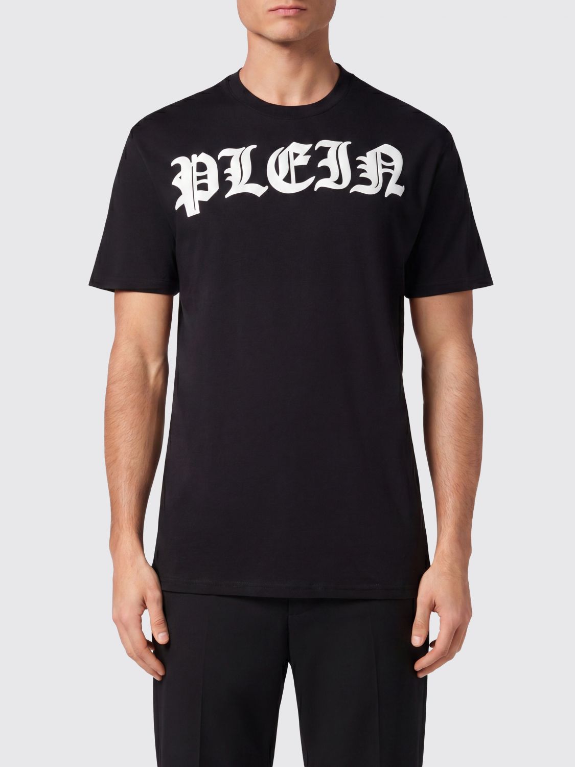 PHILIPP PLEIN Gothic Graphic Print Cotton T-shirt with Contrasting Logo