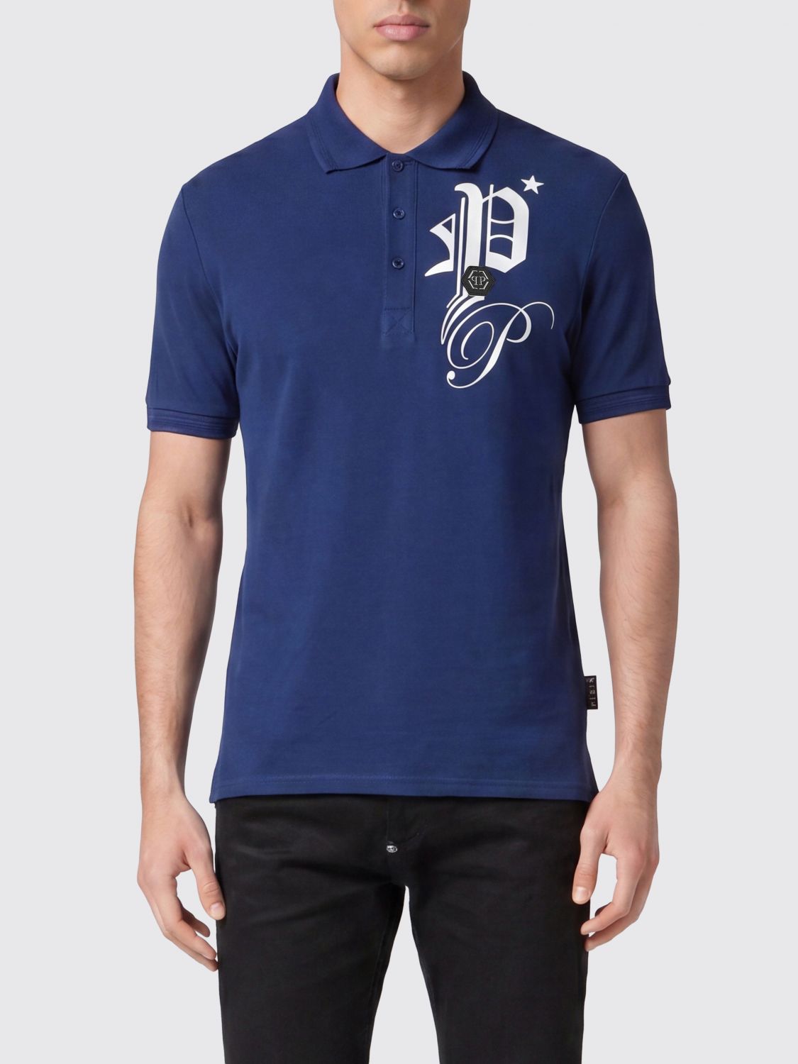 PHILIPP PLEIN Cotton Polo Shirt with Monogram Logo and Three-Button Placket