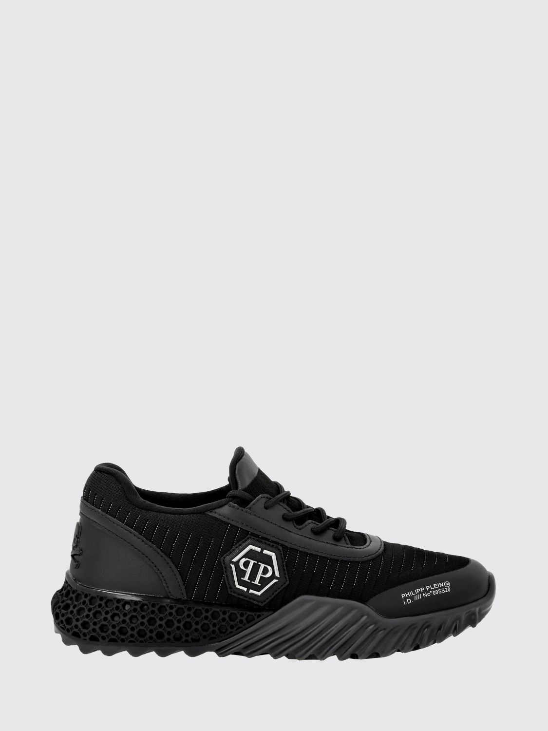 PHILIPP PLEIN Sneakers basse Hexagon Runner in pelle e maglia con monogram