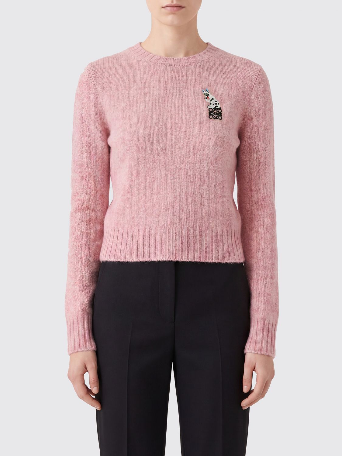 LOEWE Slim Fit Wool Crewneck Jumper with Embroidered Anagram Logo