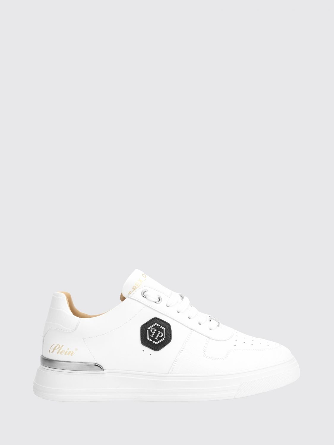PHILIPP PLEIN Low-Top Smooth Leather Sneakers with Hexagon Logo