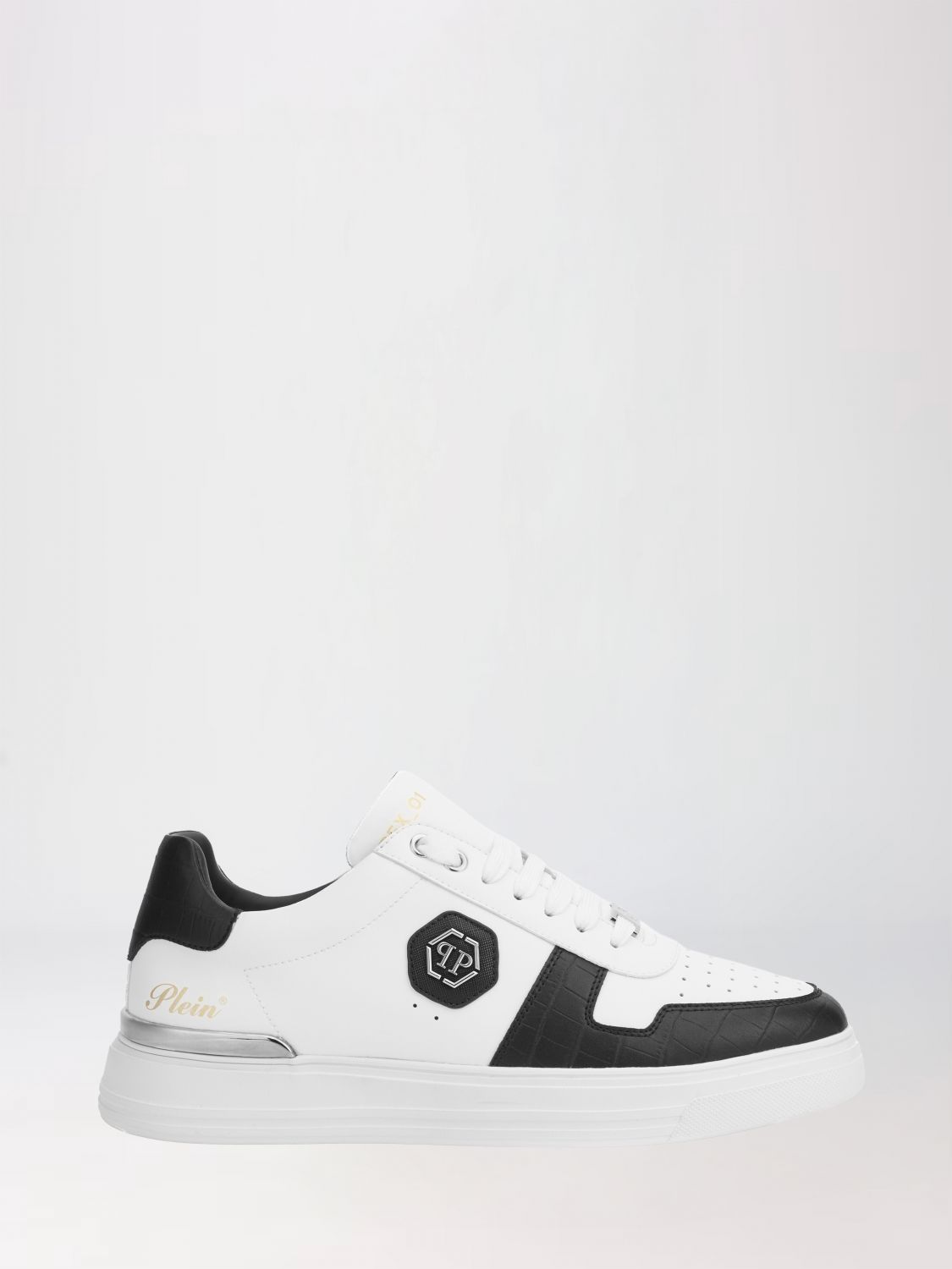 PHILIPP PLEIN Sneakers low top in pelle liscia con logo Hexagon