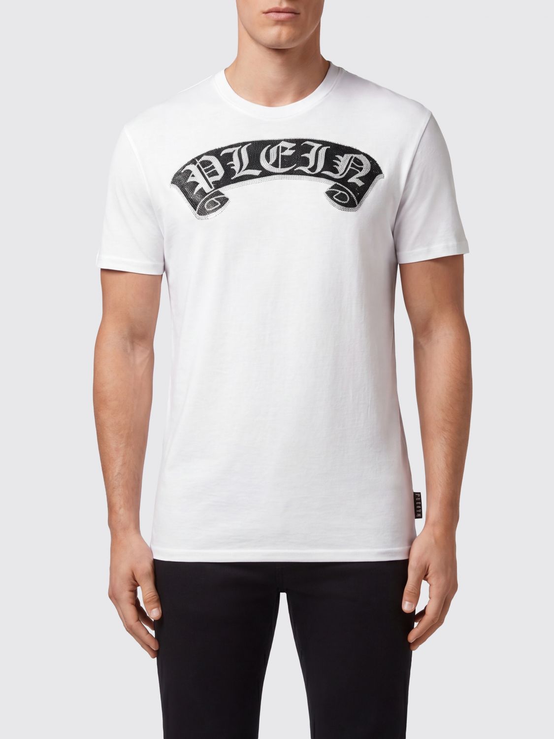 PHILIPP PLEIN T-shirt in cotone con logo ricamato e applicazione di strass