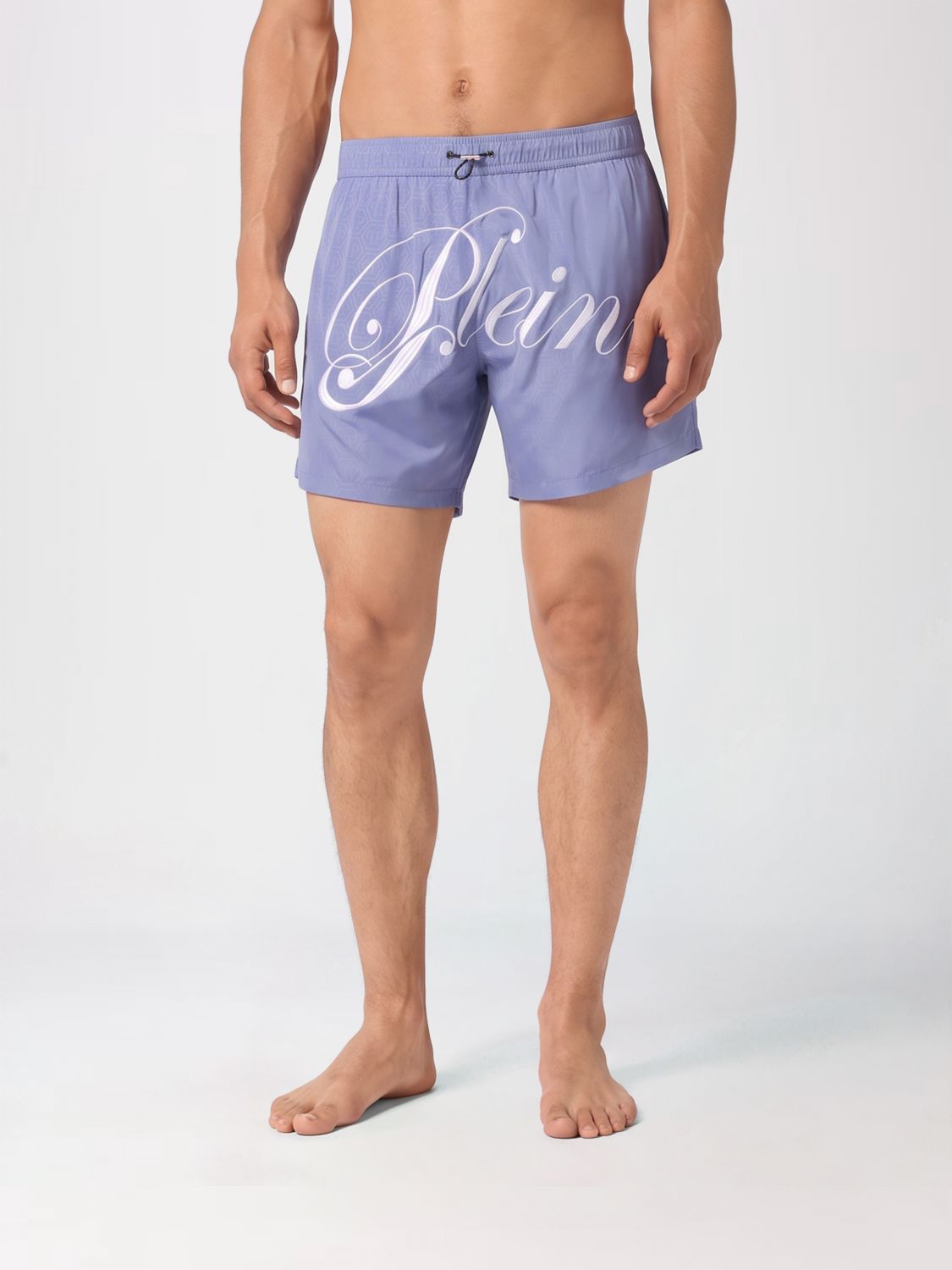 PHILIPP PLEIN Technical Fabric Swim Shorts with Embroidered Logo and Drawstring