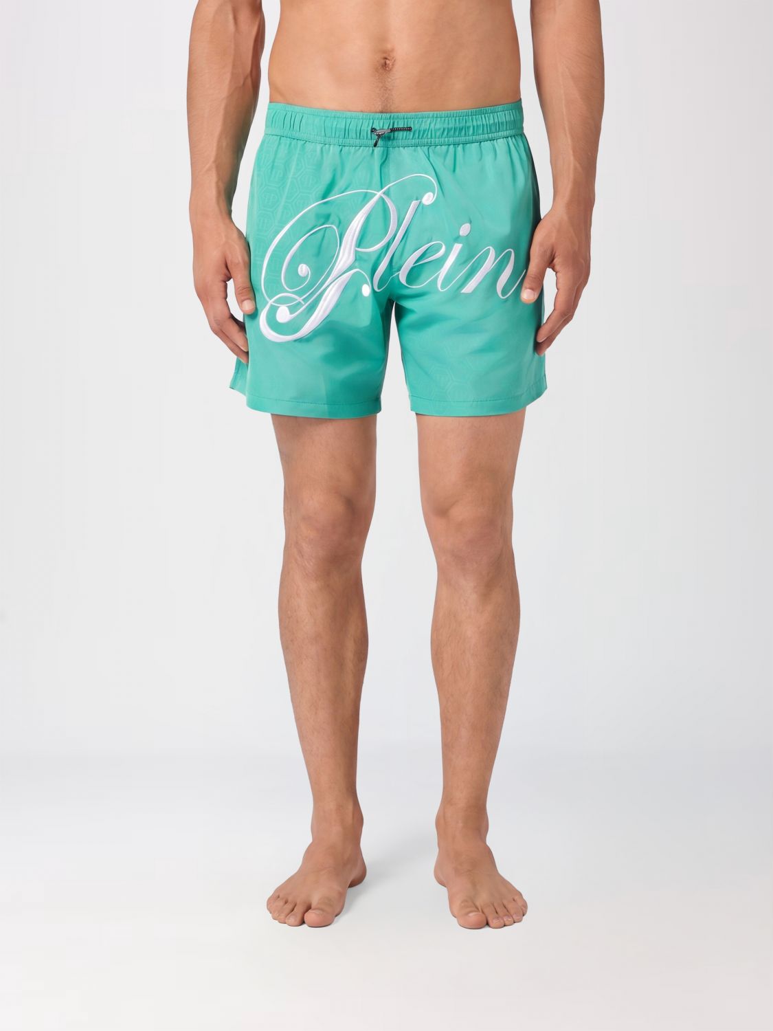 PHILIPP PLEIN Technical Fabric Swim Shorts with Embroidered Logo and Drawstring