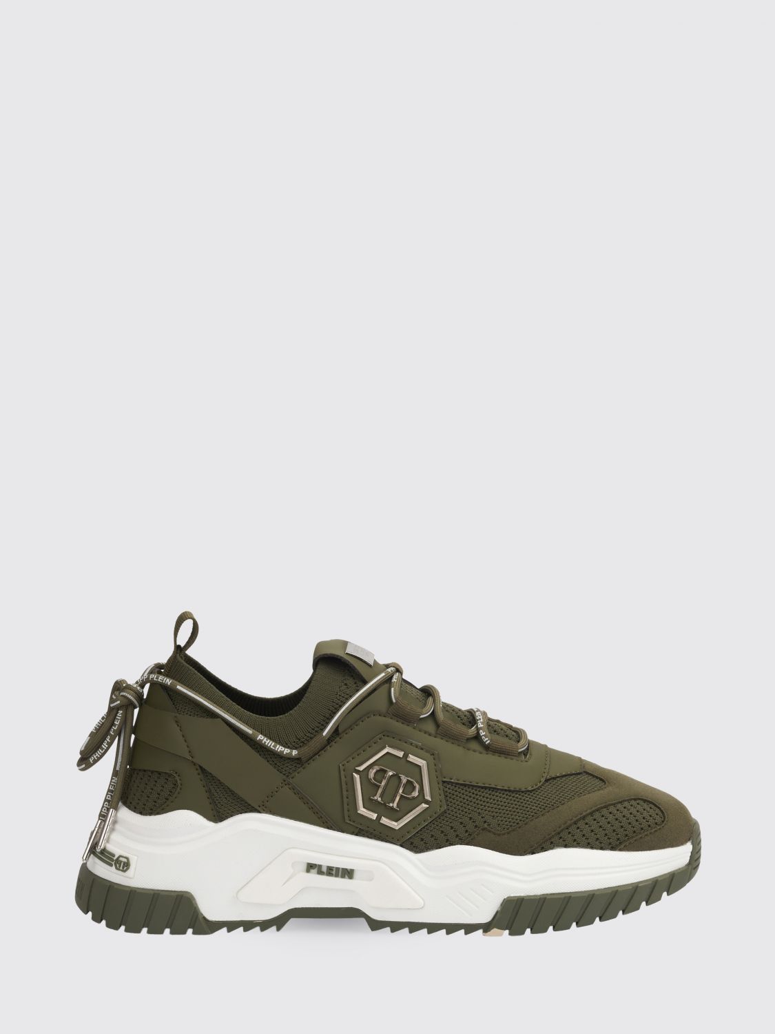 PHILIPP PLEIN Sneakers basse in maglia crochet e pelle con logo Hexagon metallico