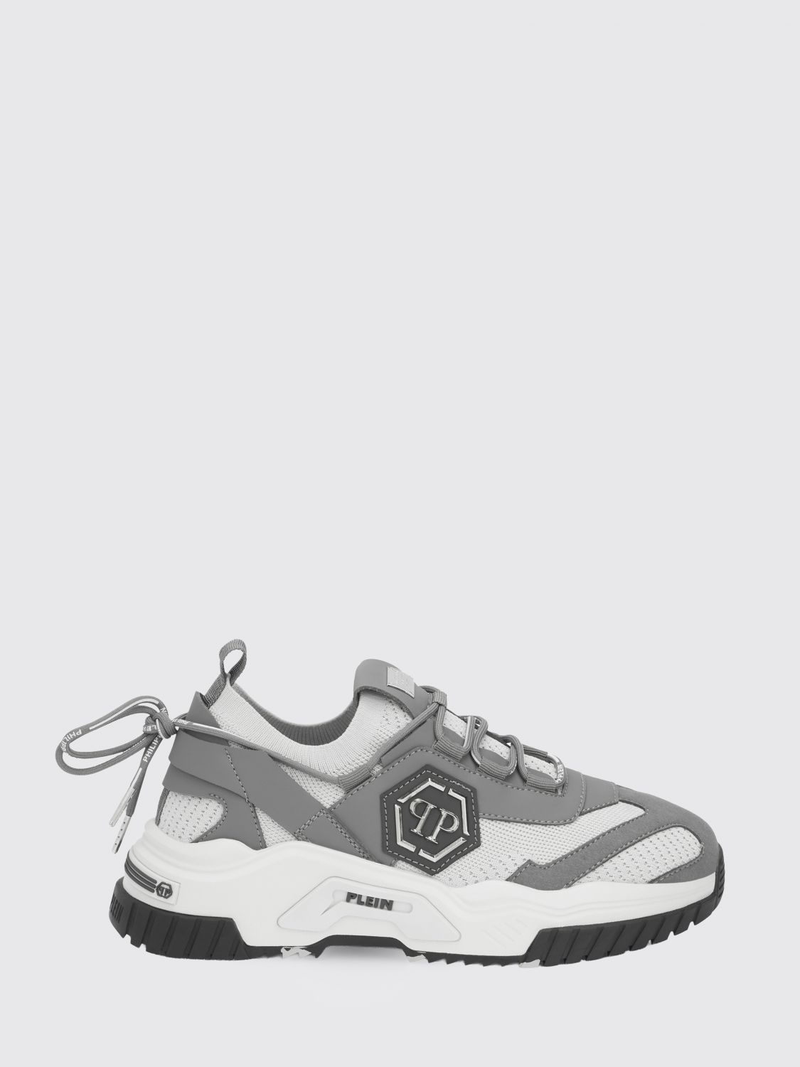 PHILIPP PLEIN Sneakers basse in maglia crochet e pelle con logo Hexagon metallico