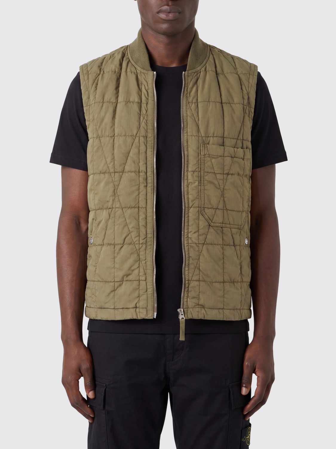 STONE ISLAND Gilet imbottito in cotone e nylon con collo stile bomber