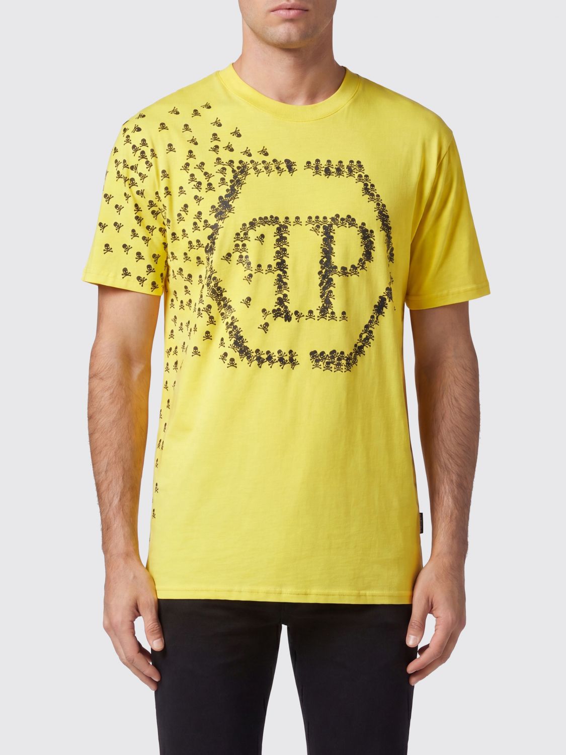 PHILIPP PLEIN T-shirt in cotone con logo Hexagon a contrasto stampato sul petto