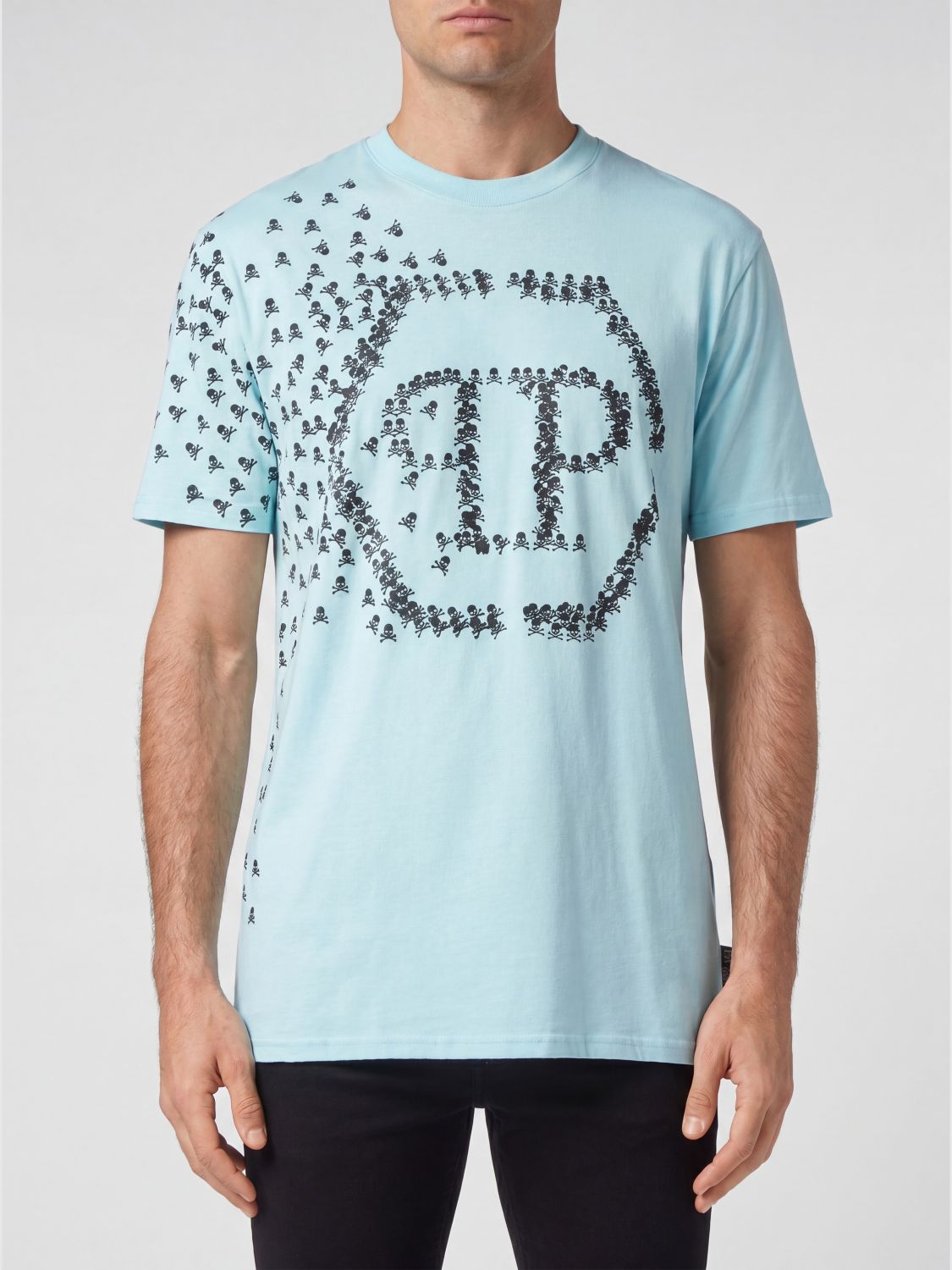 PHILIPP PLEIN T-shirt in cotone con logo Hexagon a contrasto stampato sul petto