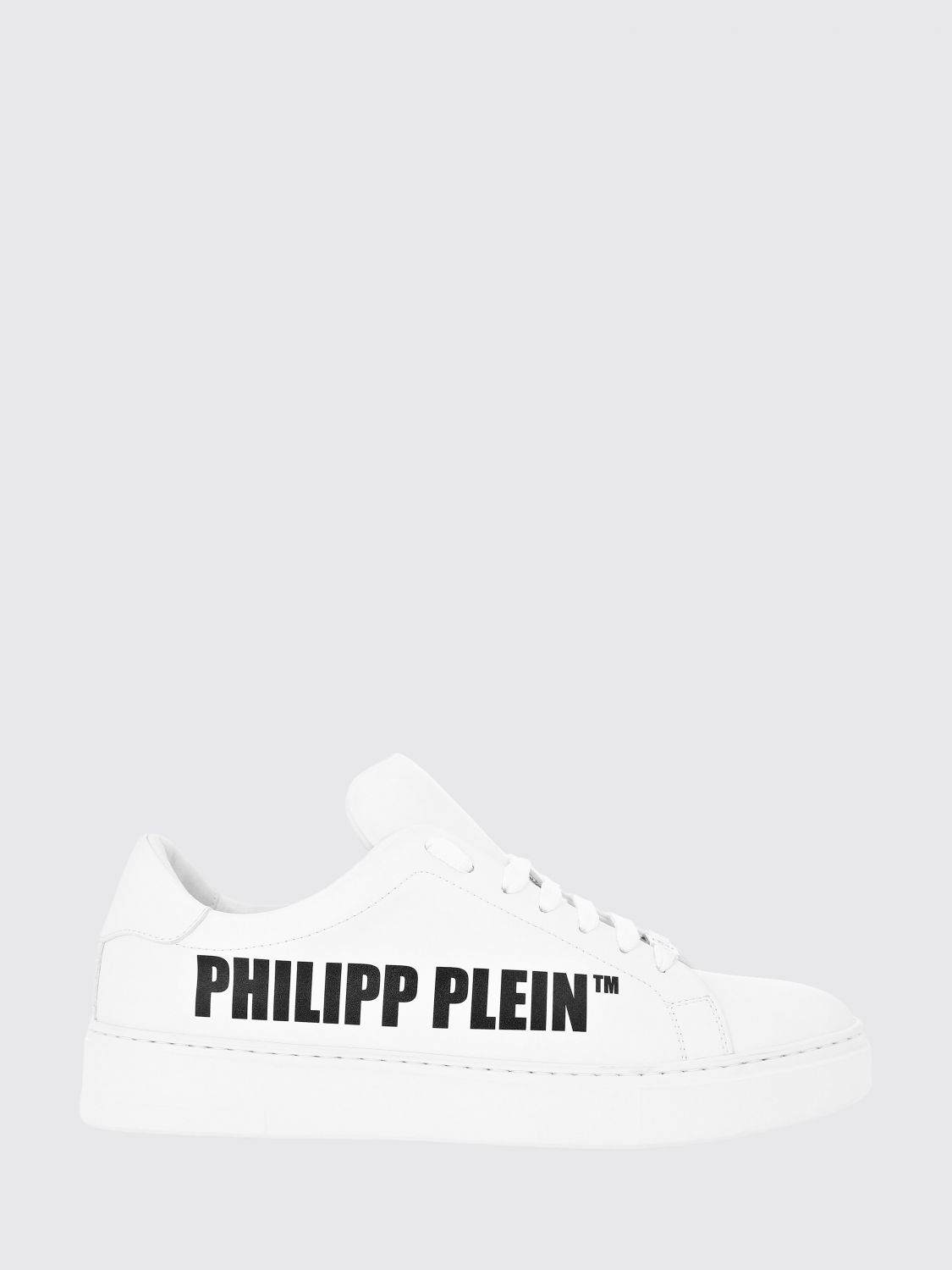 PHILIPP PLEIN Sneakers basse stringate in pelle liscia con logo stampato