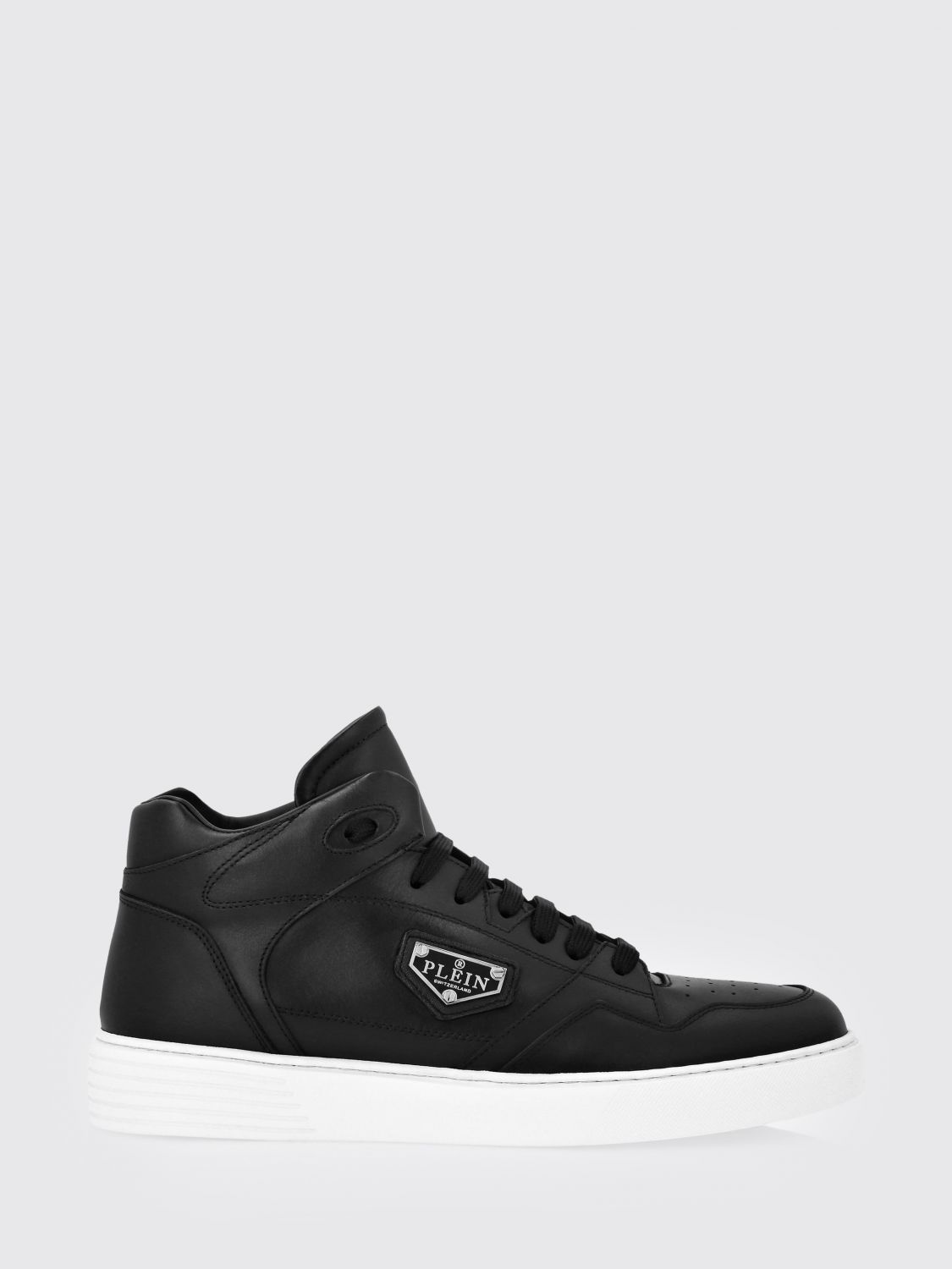 PHILIPP PLEIN High-Top Lace-Up Sneakers in Smooth Leather with Perforated Toe