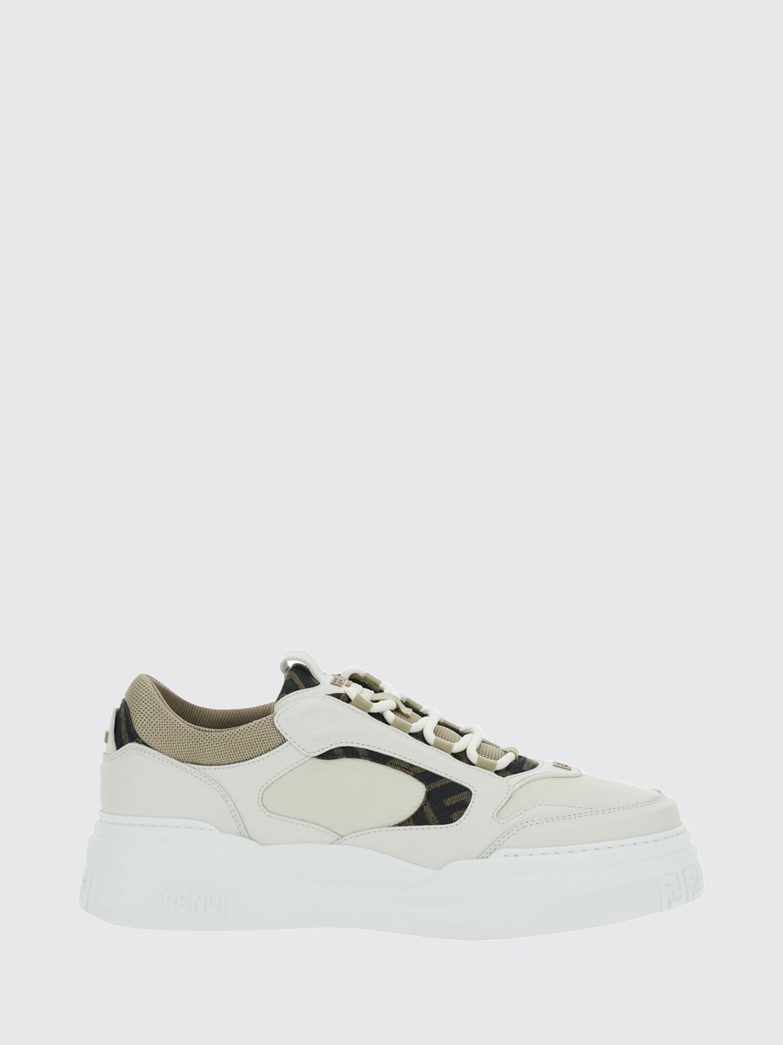 Fendi Force Trainers in Leather and Mesh with FF Monogram and Platform Sole
