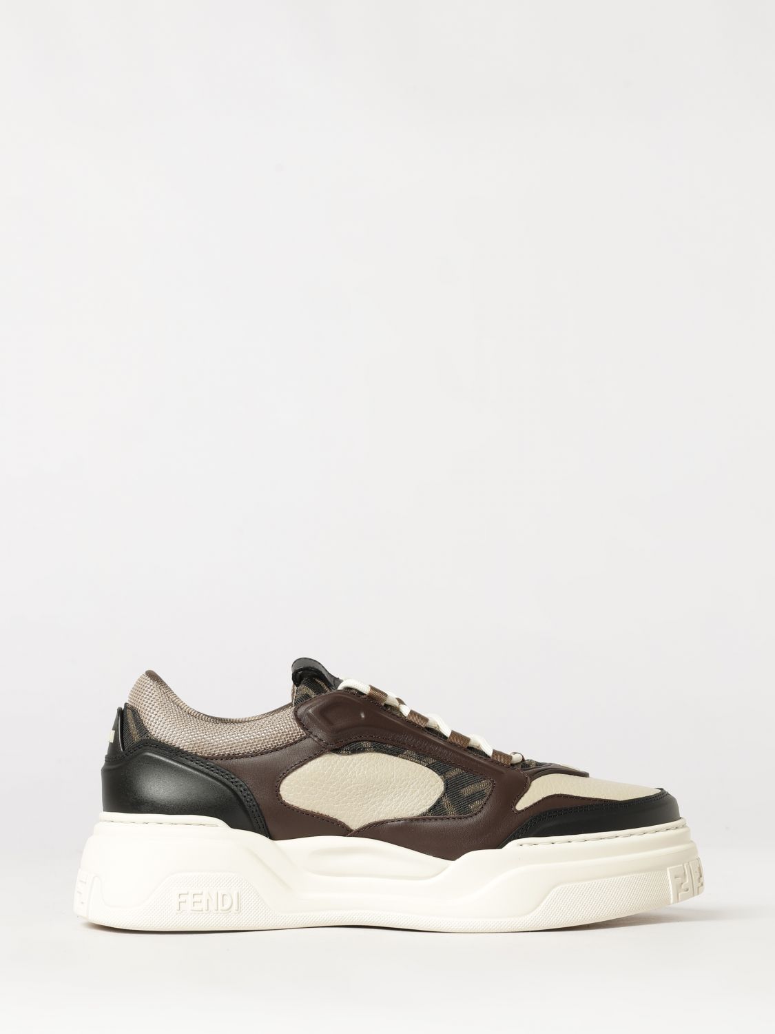 FENDI Force Sneaker aus Leder und Mesh mit FF-Monogramm und Plateausohle