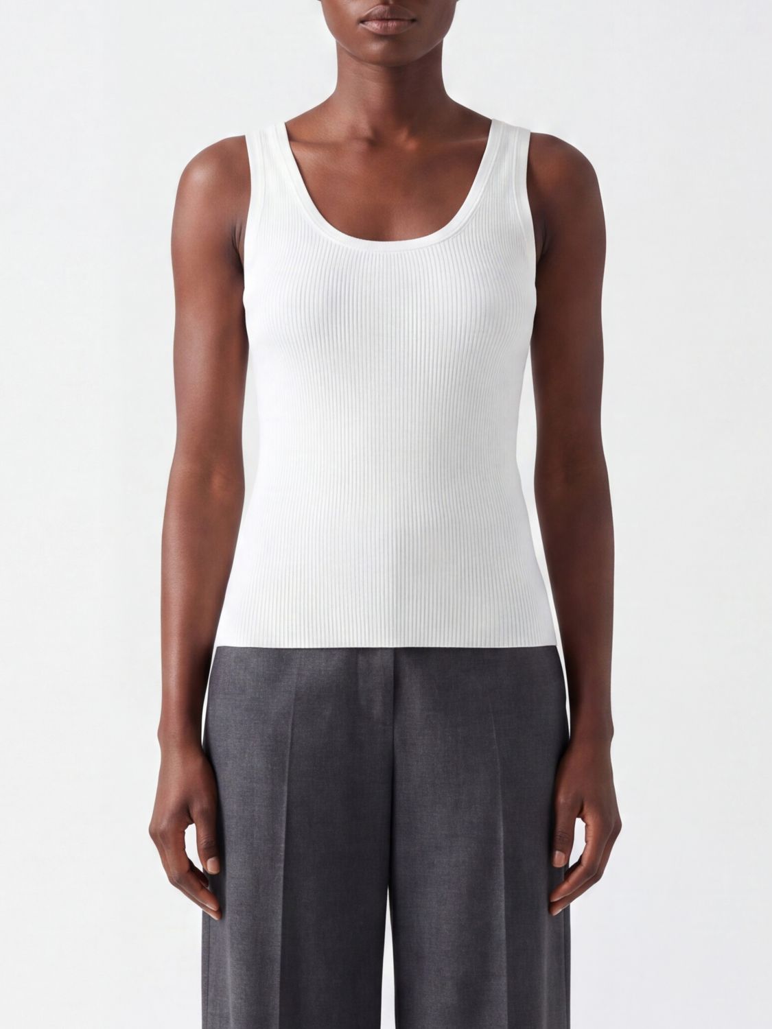 MAX MARA Slim Fit Ribbed Cotton Knit U-Neck Top
