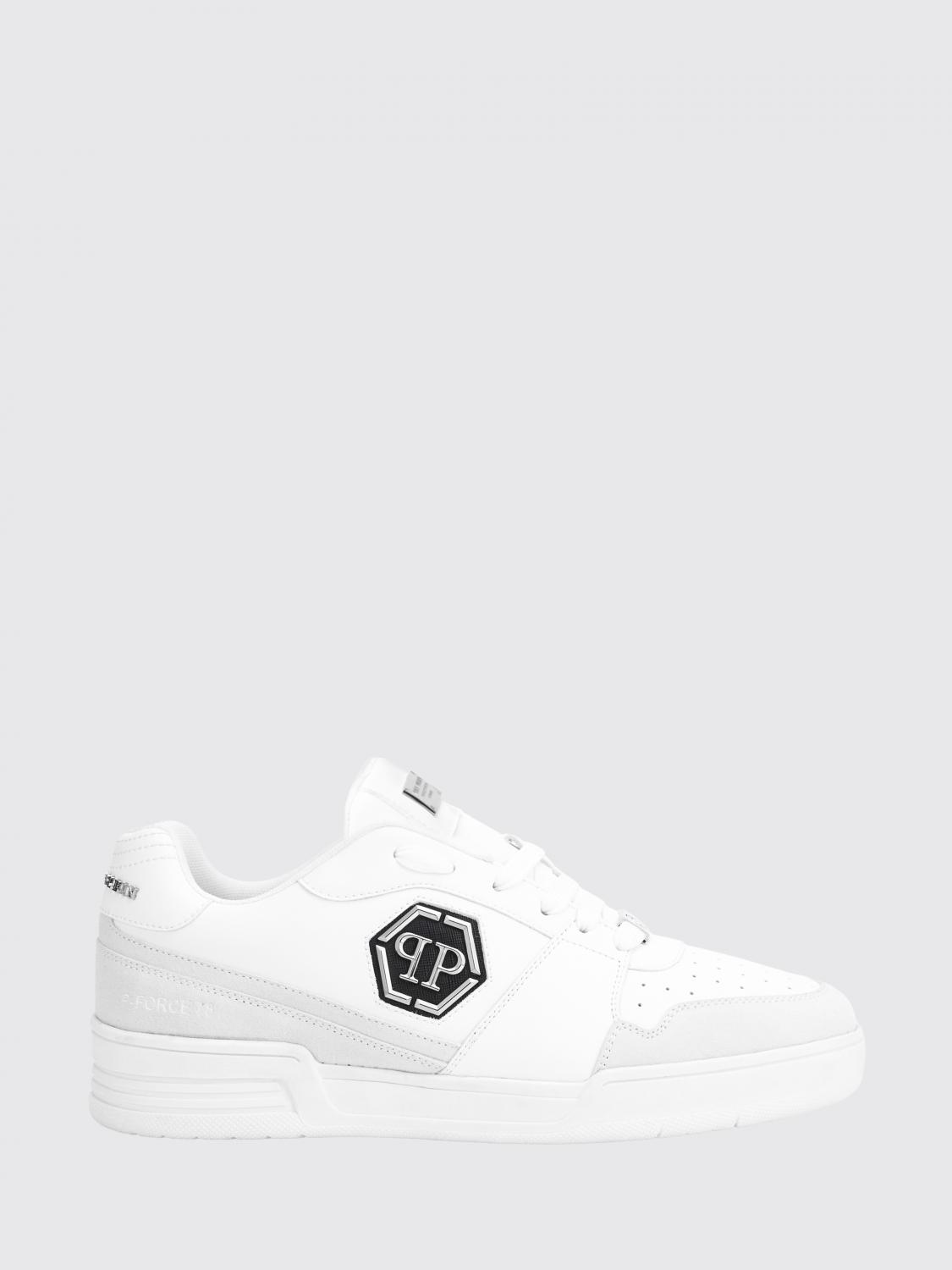 PHILIPP PLEIN Sneakers basse in pelle e suede con monogram e logo Hexagon