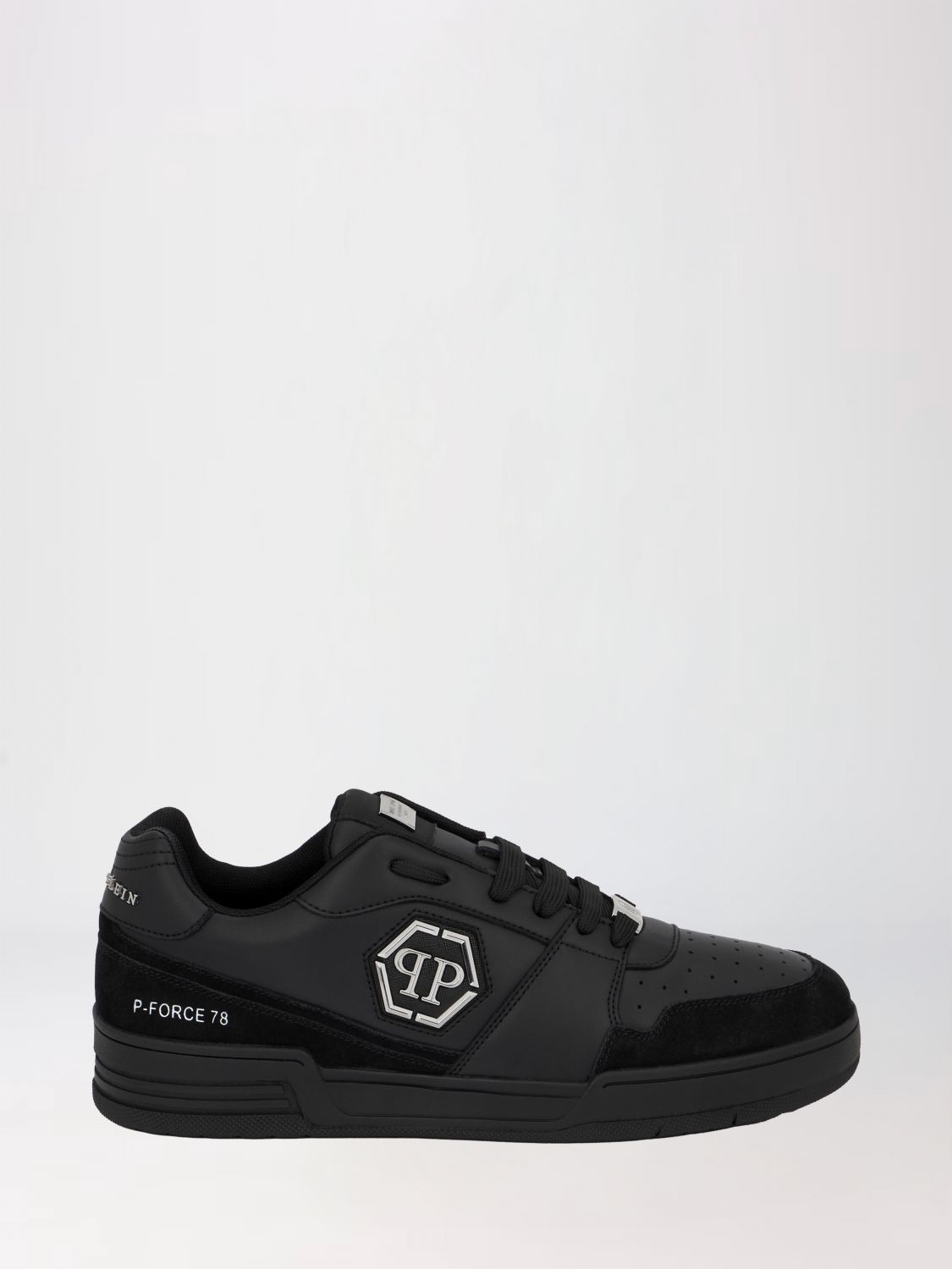 PHILIPP PLEIN Sneakers basse in pelle e suede con monogram e logo Hexagon