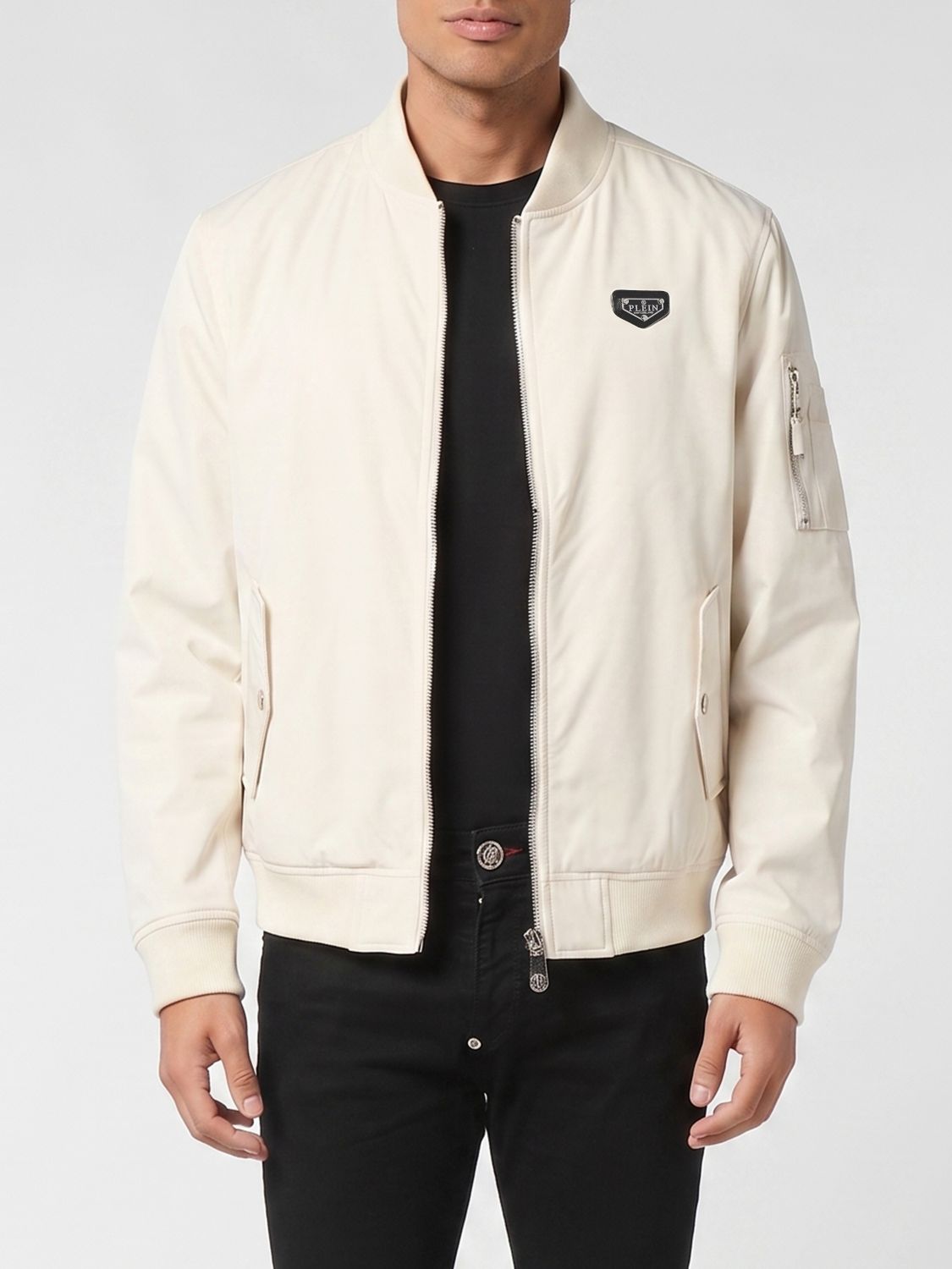 PHILIPP PLEIN Bomber in tessuto tecnico con logo a contrasto e chiusura a zip