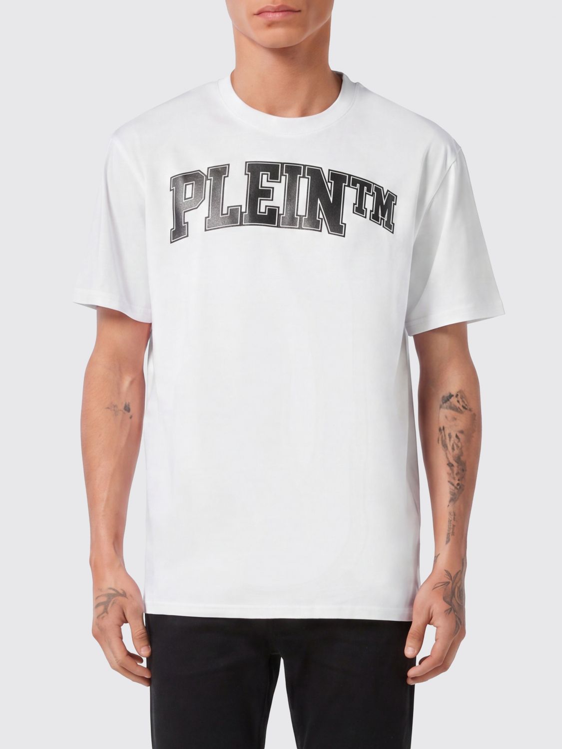 PHILIPP PLEIN T-shirt in cotone con stampa logo lettering a contrasto sul davanti