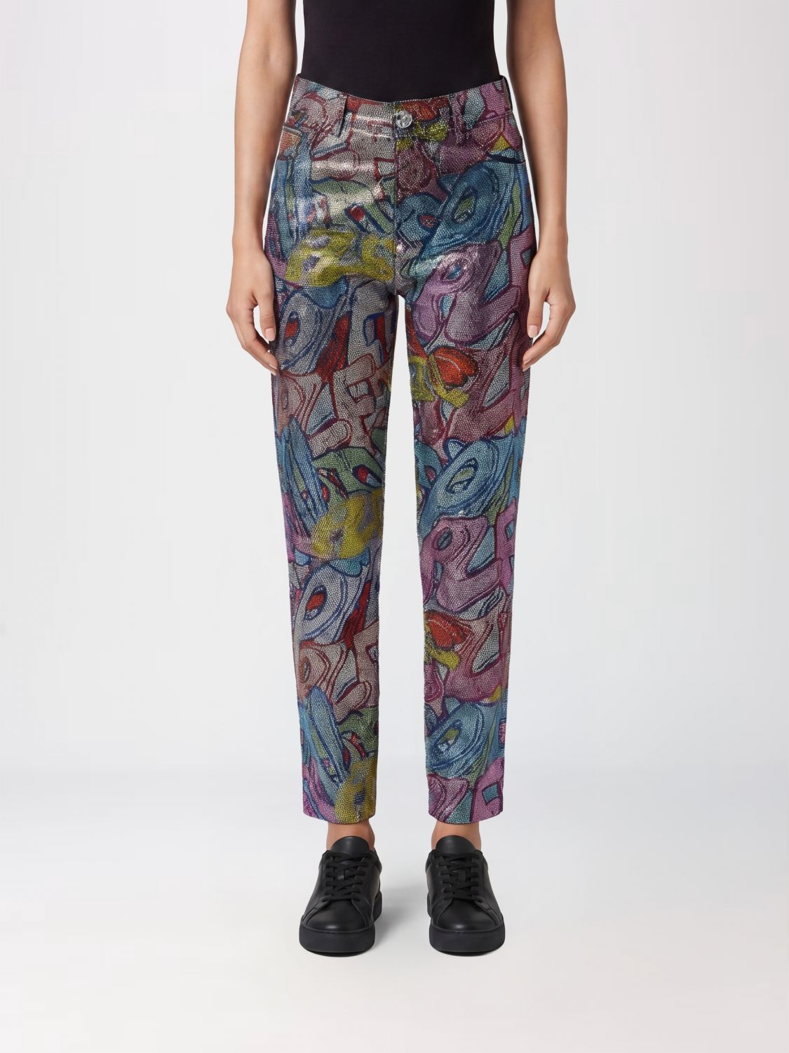 PHILIPP PLEIN Jeans straight a vita alta in denim con ricami e strass