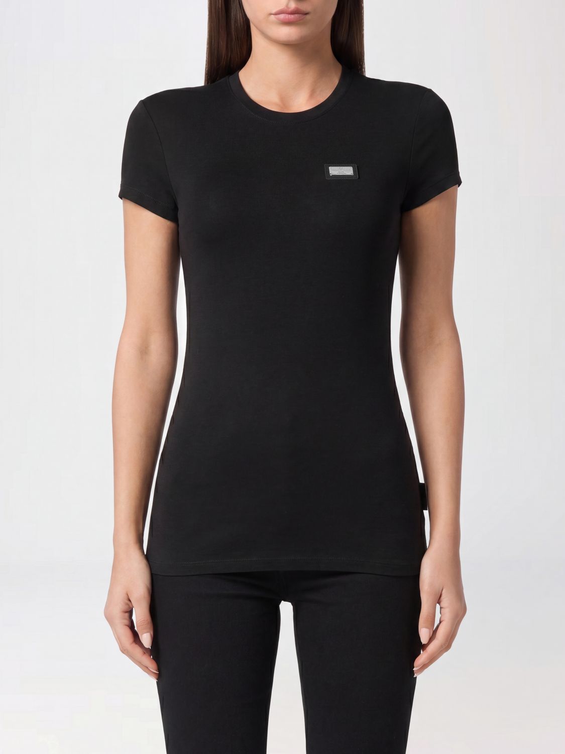 PHILIPP PLEIN Slim Fit Stretch Cotton T-Shirt with Logo and Crew Neck