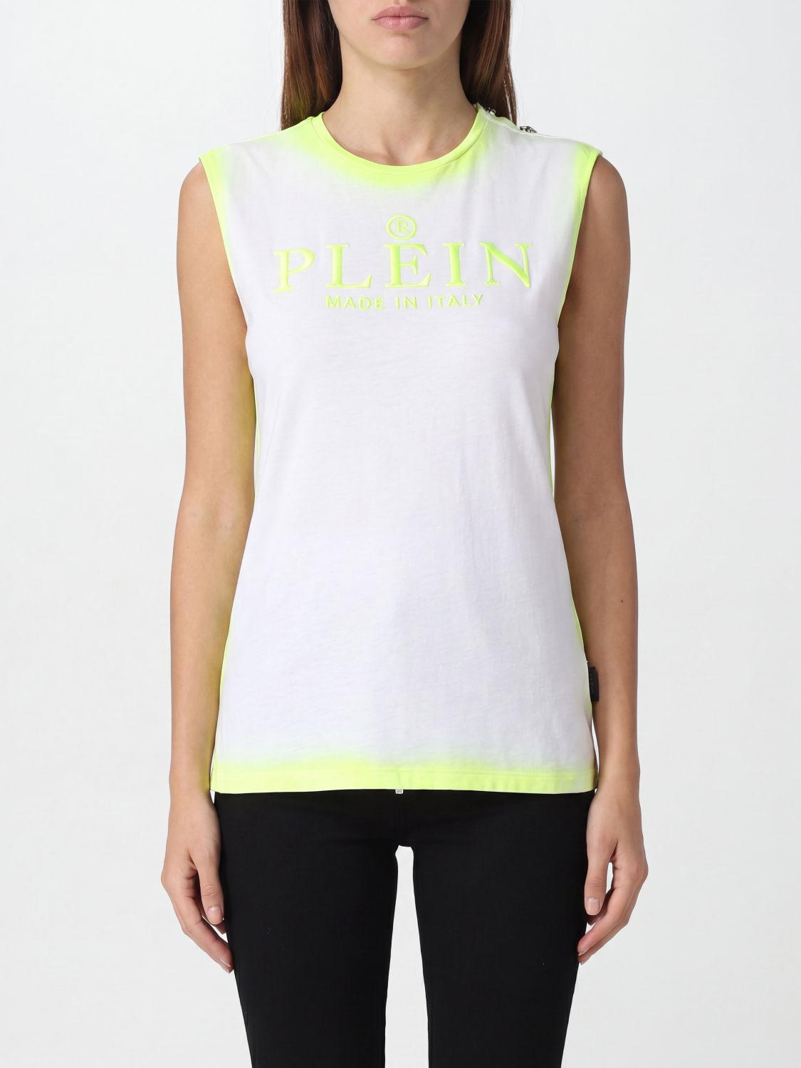 PHILIPP PLEIN Top smanicato slim fit in cotone con logo Hexagon