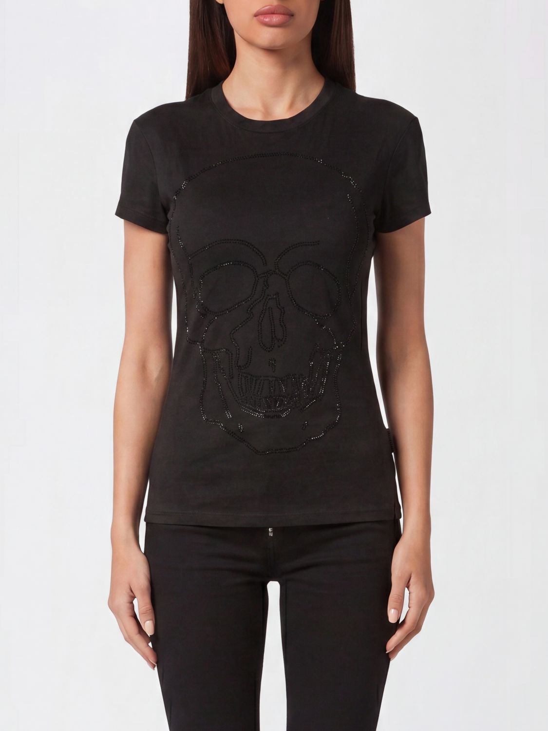PHILIPP PLEIN T-shirt slim fit in cotone con stampa Skull e strass