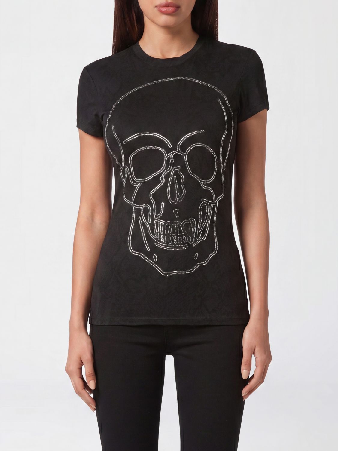 PHILIPP PLEIN T-shirt slim fit in cotone con stampa Skull e strass