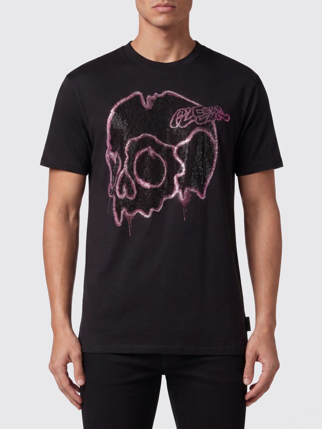 PHILIPP PLEIN Rhinestone Skull Logo Cotton Crew Neck T-shirt