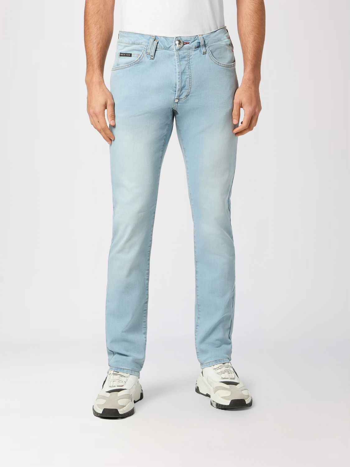 PHILIPP PLEIN Jeans skinny in denim di cotone con vestibilità slim e logo metallico