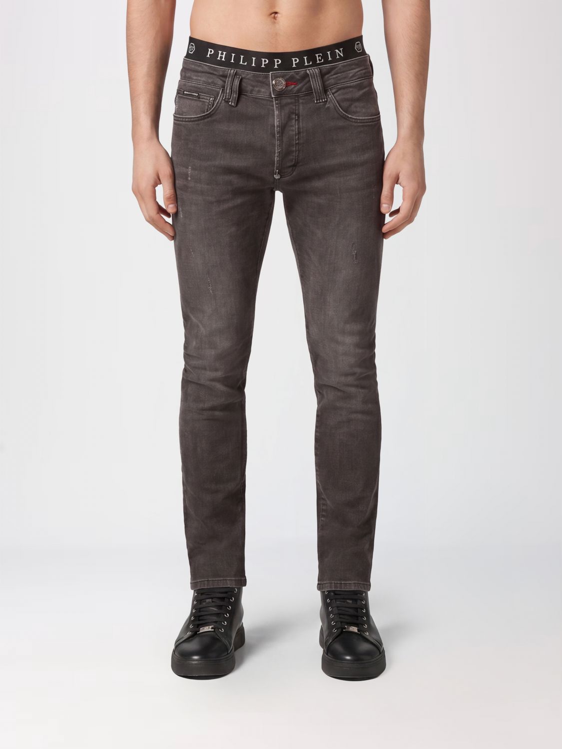 PHILIPP PLEIN Jeans skinny in denim di cotone con vestibilità slim e logo metallico