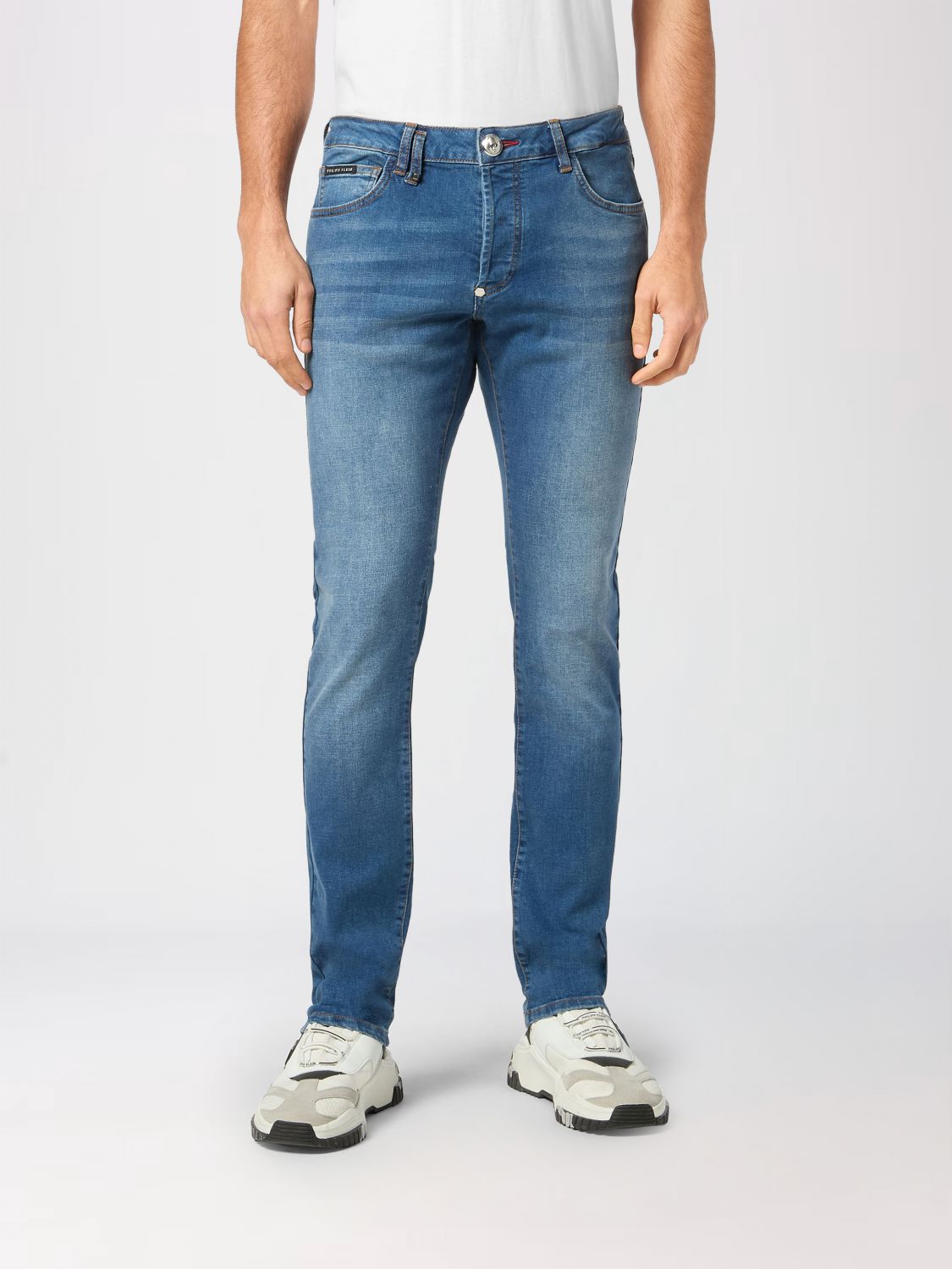 PHILIPP PLEIN Jeans skinny in denim di cotone con vestibilità slim e logo metallico