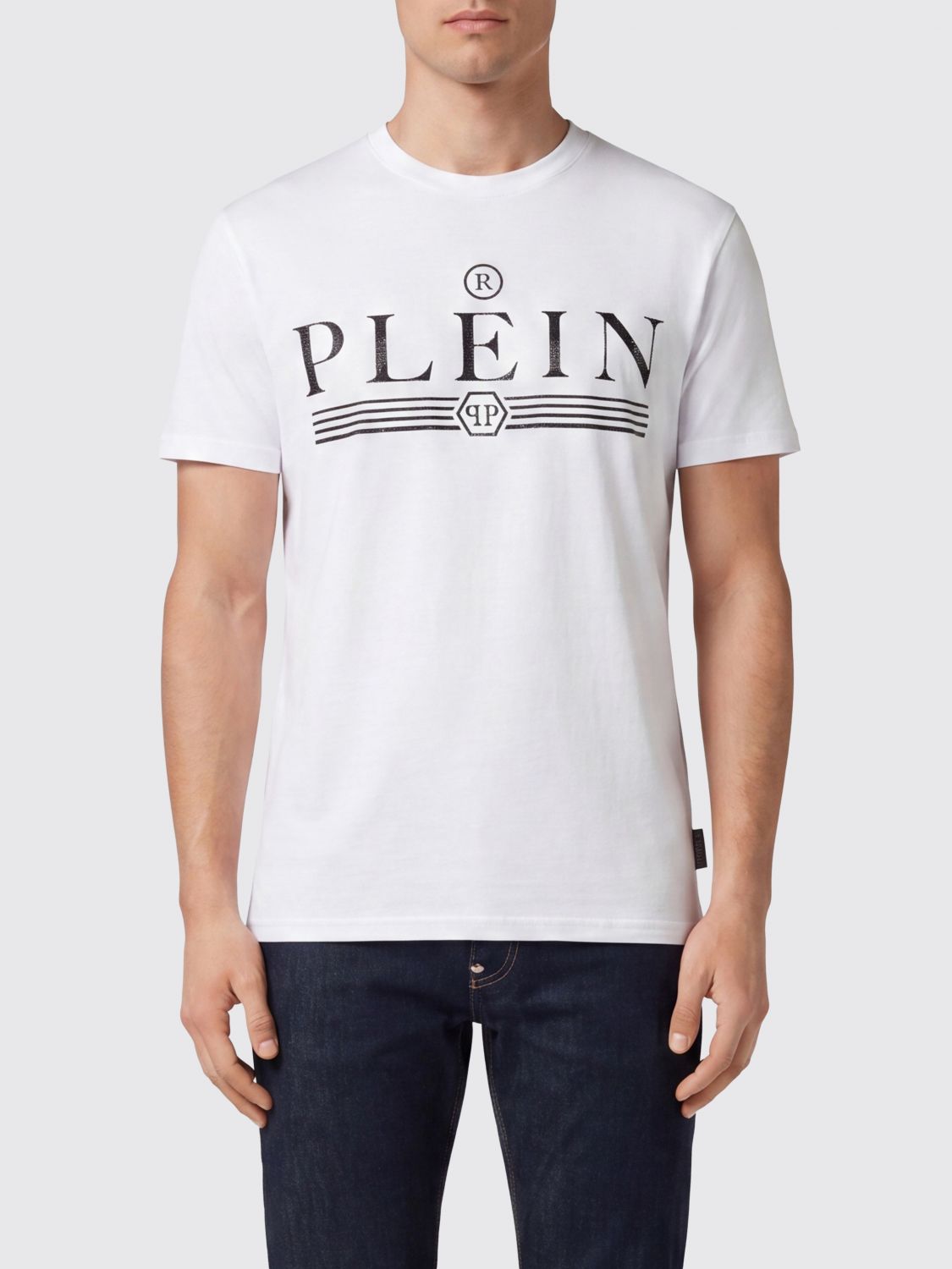 Philipp Plein Cotton Crew Neck T-shirt with Rhinestone Logo Lettering
